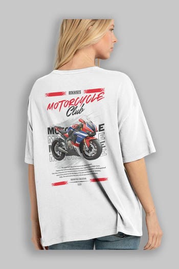 Motosiklet Serisi 3 Arka Baskılı Oversize t-shirt Erkek Kadın %100 Pamuk Bisiklet Yaka tişort