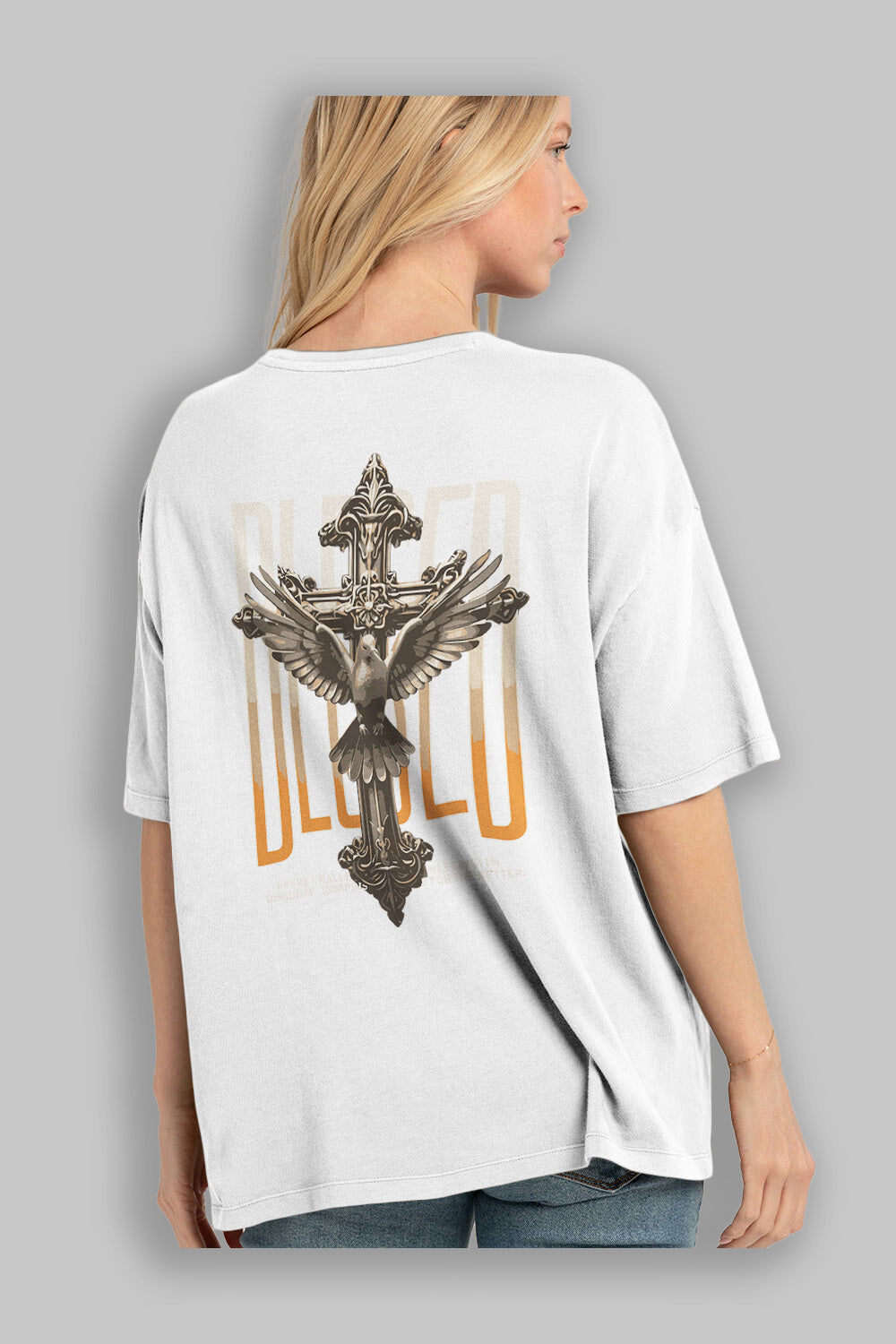 Blesed Arka Baskılı Oversize t-shirt Erkek Kadın %100 Pamuk Bisiklet Yaka tişort