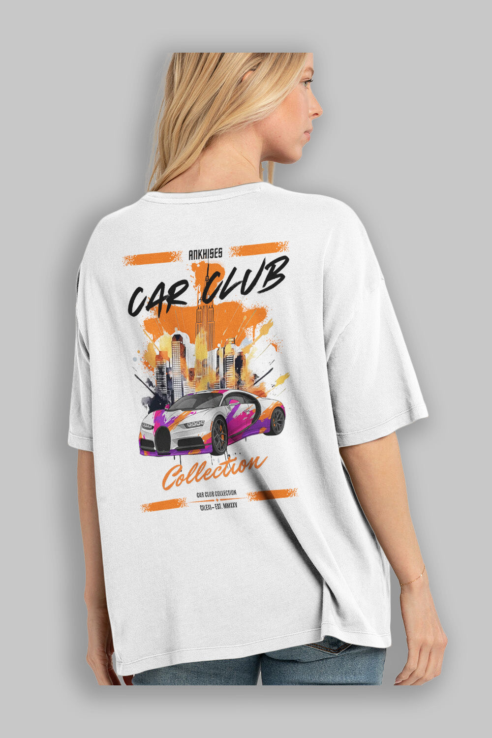 Araba Club Serisi 18 Baskılı Oversize t-shirt Erkek Kadın %100 Pamuk Bisiklet Yaka tişort