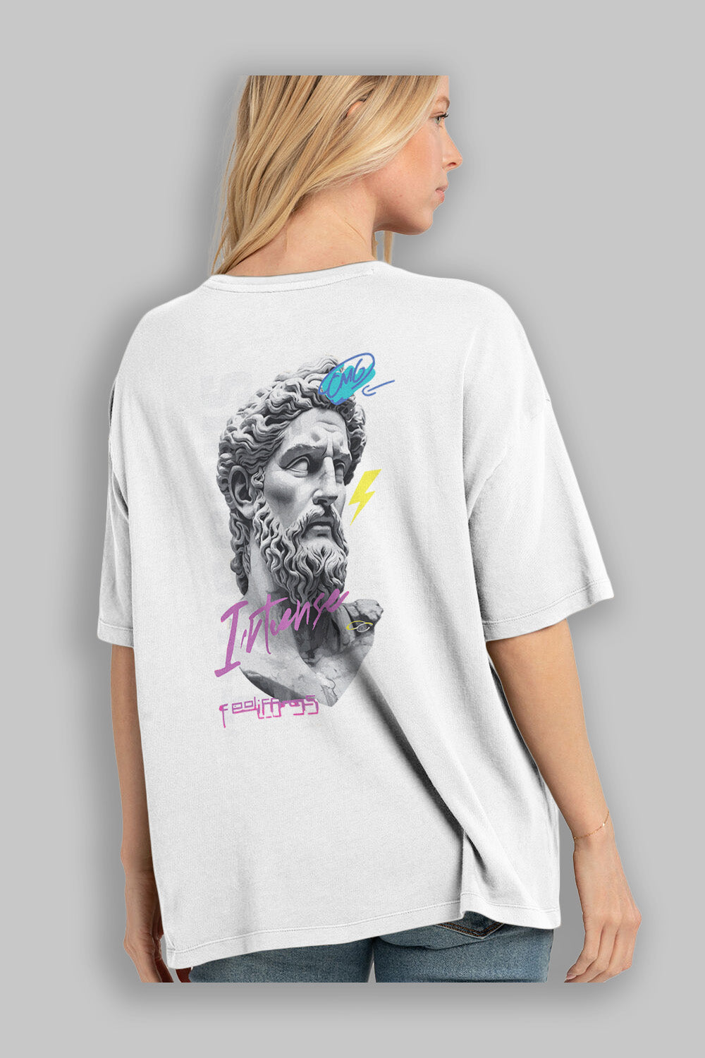 Zeus Intense Arka Baskılı Oversize t-shirt Erkek Kadın %100 Pamuk Bisiklet Yaka tişort