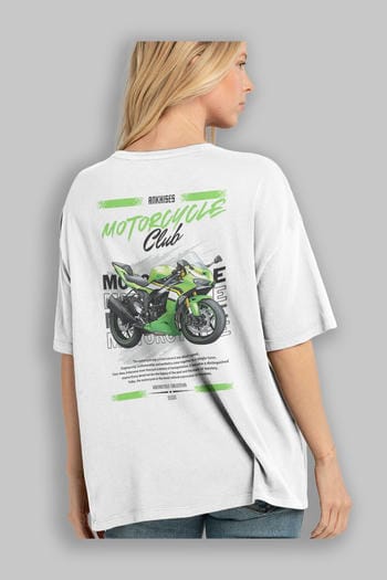 Motosiklet Serisi 15 Arka Baskılı Oversize t-shirt Erkek Kadın %100 Pamuk Bisiklet Yaka tişort