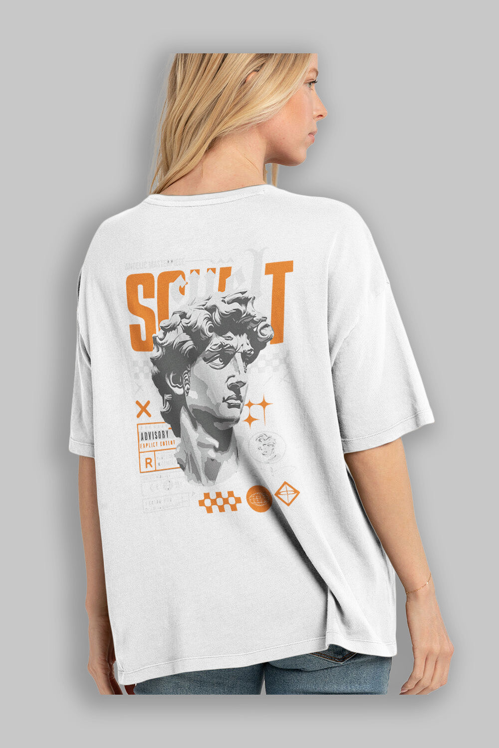 Scult Arka Baskılı Oversize t-shirt Erkek Kadın %100 Pamuk Bisiklet Yaka tişort