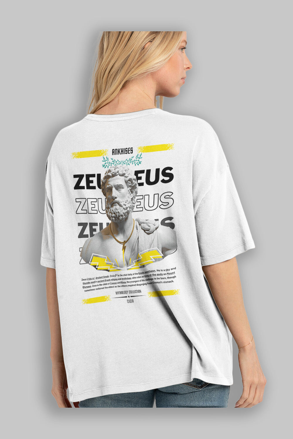 Zeus 2 Arka Baskılı Oversize t-shirt Erkek Kadın %100 Pamuk Bisiklet Yaka tişort