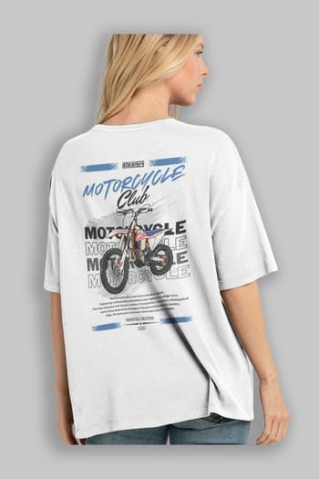 Motosiklet Serisi 18 Arka Baskılı Oversize t-shirt Erkek Kadın %100 Pamuk Bisiklet Yaka tişort