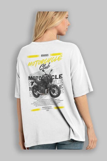 Motosiklet Serisi 20 Arka Baskılı Oversize t-shirt Erkek Kadın %100 Pamuk Bisiklet Yaka tişort