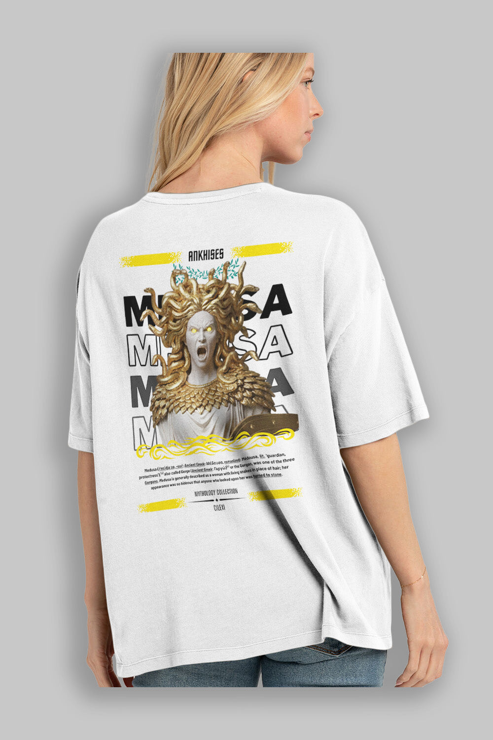 Medusa 1 Arka Baskılı Oversize t-shirt Erkek Kadın %100 Pamuk Bisiklet Yaka tişort