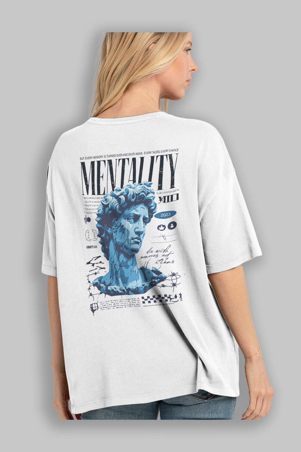 Mentality 2 Arka Baskılı Oversize t-shirt Erkek Kadın %100 Pamuk Bisiklet Yaka tişort