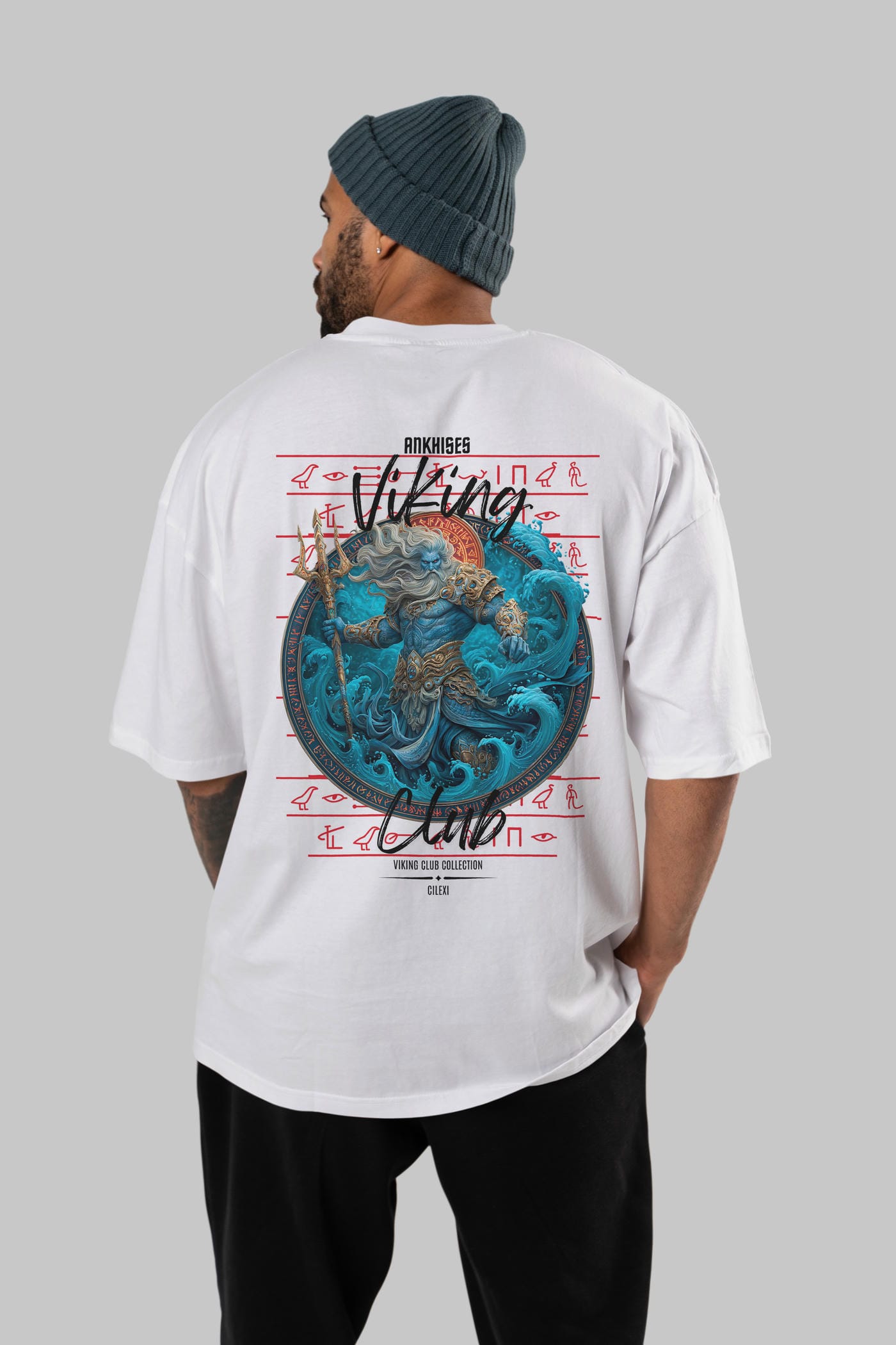 Njord Arka Baskılı Oversize t-shirt Erkek Kadın %100 Pamuk Bisiklet Yaka tişort