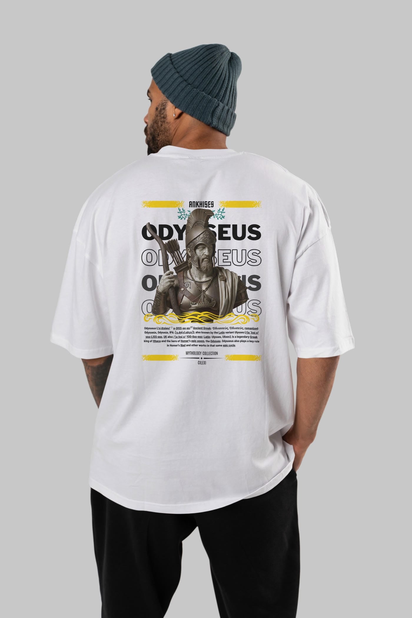 Odysseus 1 Arka Baskılı Oversize t-shirt Erkek Kadın %100 Pamuk Bisiklet Yaka tişort