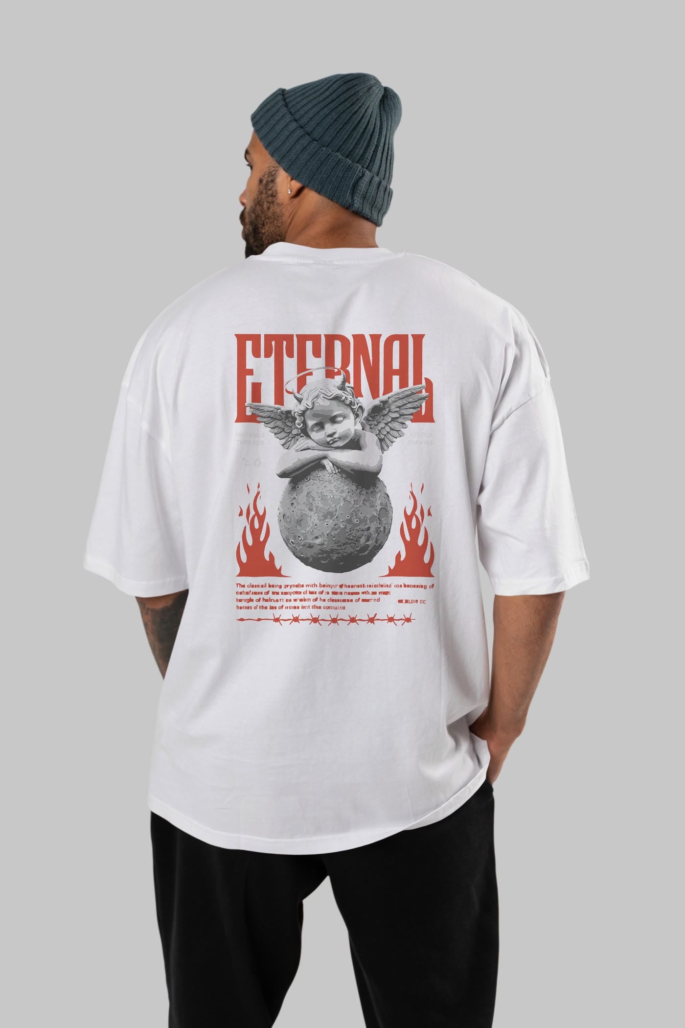 Eternal Arka Baskılı Oversize t-shirt Erkek Kadın %100 Pamuk Bisiklet Yaka tişort