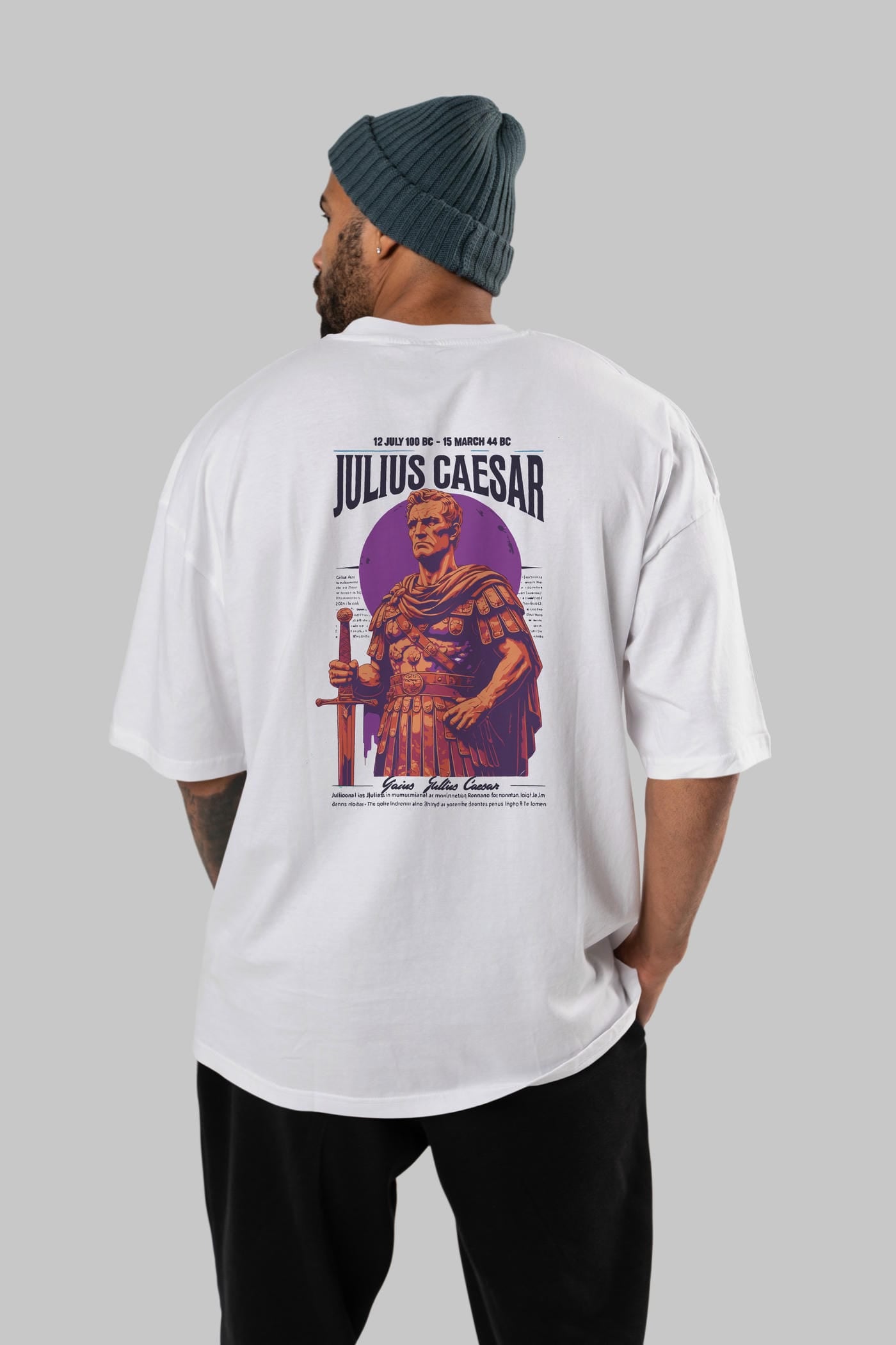 Julius Caesar Arka Baskılı Oversize t-shirt Erkek Kadın %100 Pamuk Bisiklet Yaka tişort