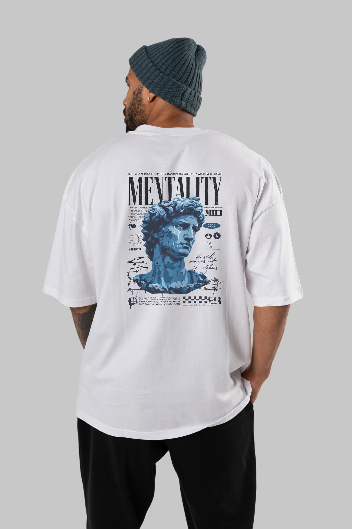 Mentality 2 Arka Baskılı Oversize t-shirt Erkek Kadın %100 Pamuk Bisiklet Yaka tişort