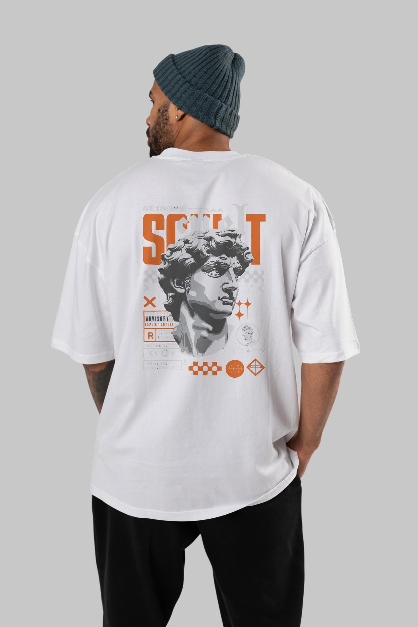 Scult Arka Baskılı Oversize t-shirt Erkek Kadın %100 Pamuk Bisiklet Yaka tişort