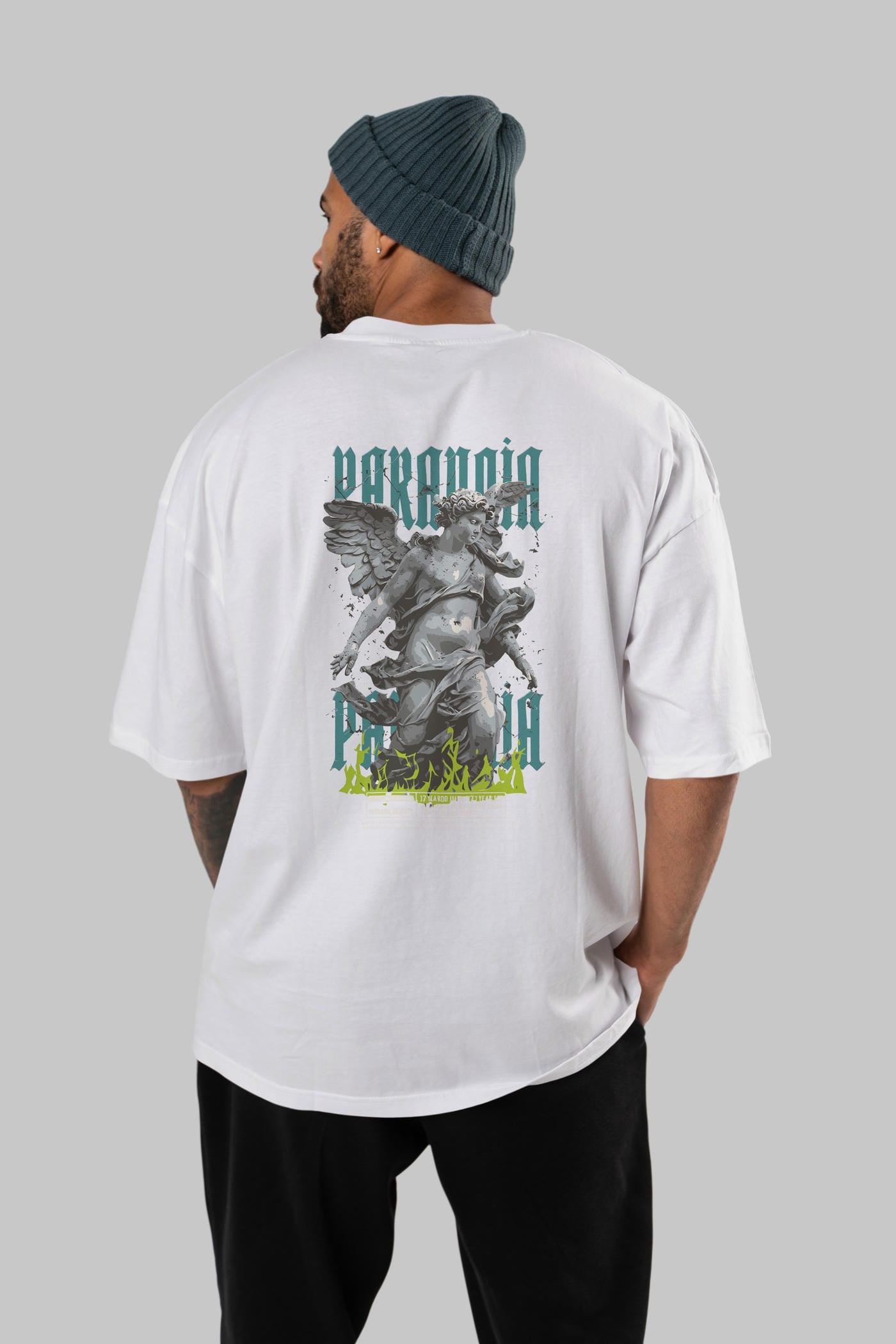 Paranoia Arka Baskılı Oversize t-shirt Erkek Kadın %100 Pamuk Bisiklet Yaka tişort