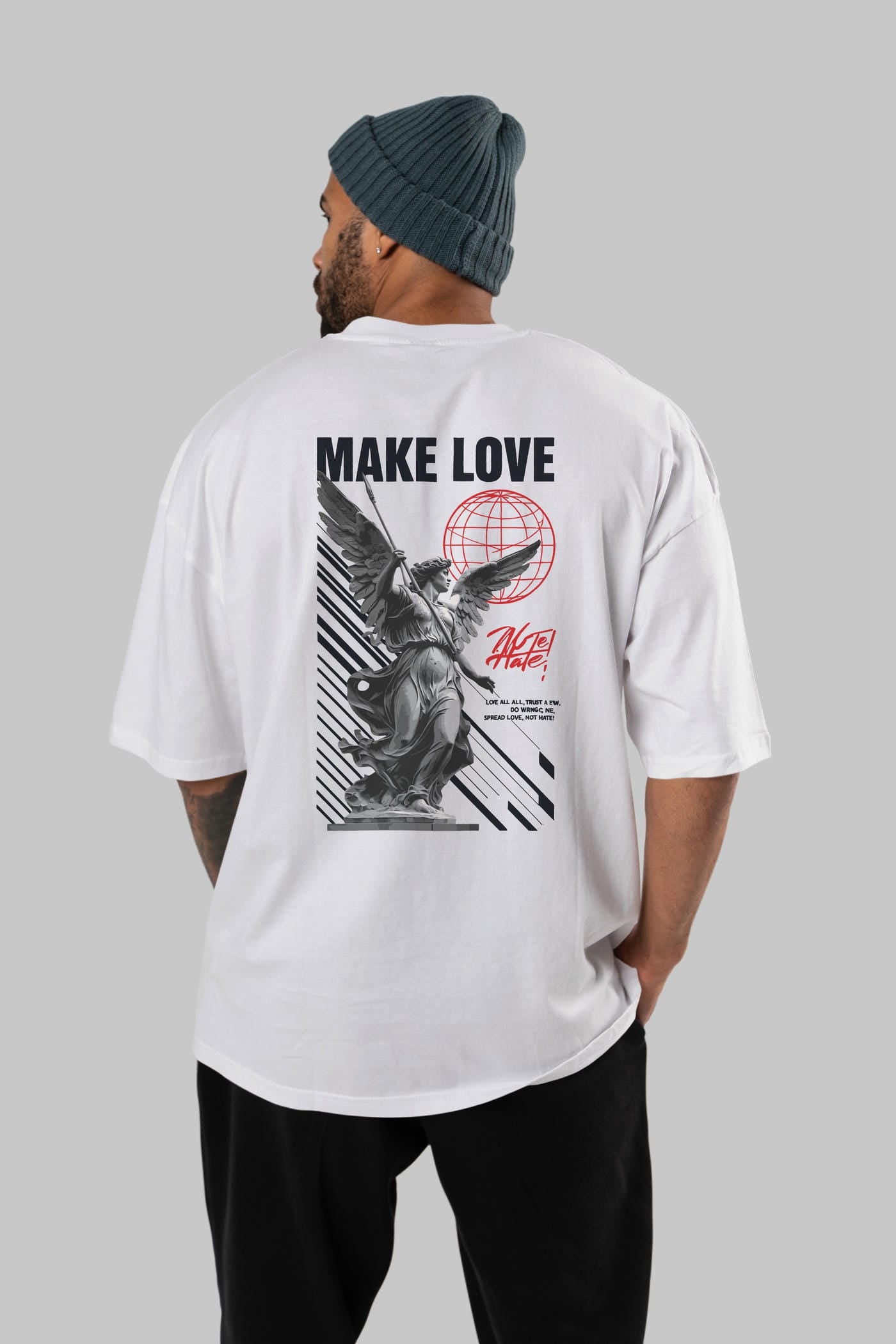 Make Love Arka Baskılı Oversize t-shirt Erkek Kadın %100 Pamuk Bisiklet Yaka tişort