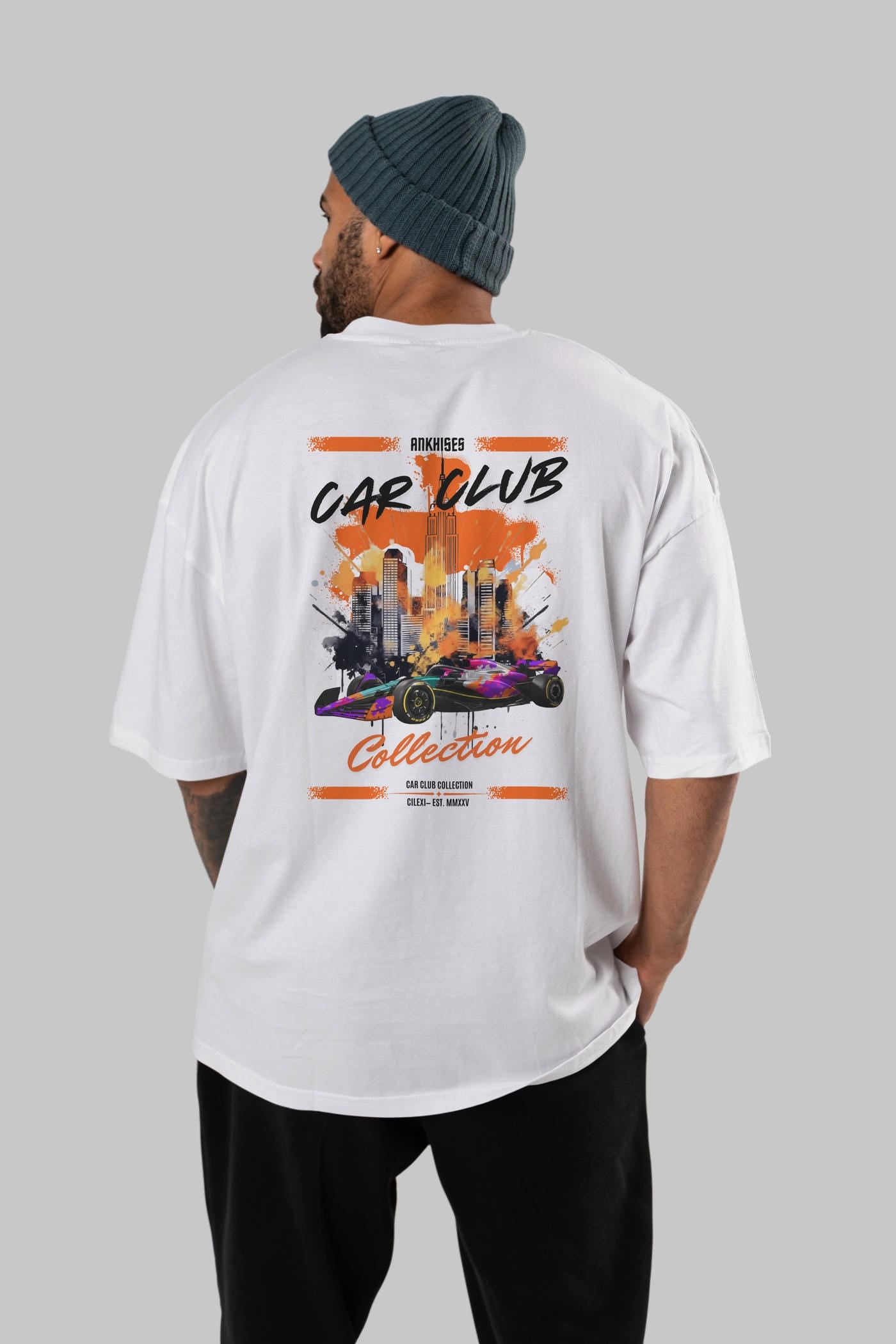 Araba Club Serisi 12 Baskılı Oversize t-shirt Erkek Kadın %100 Pamuk Bisiklet Yaka tişort