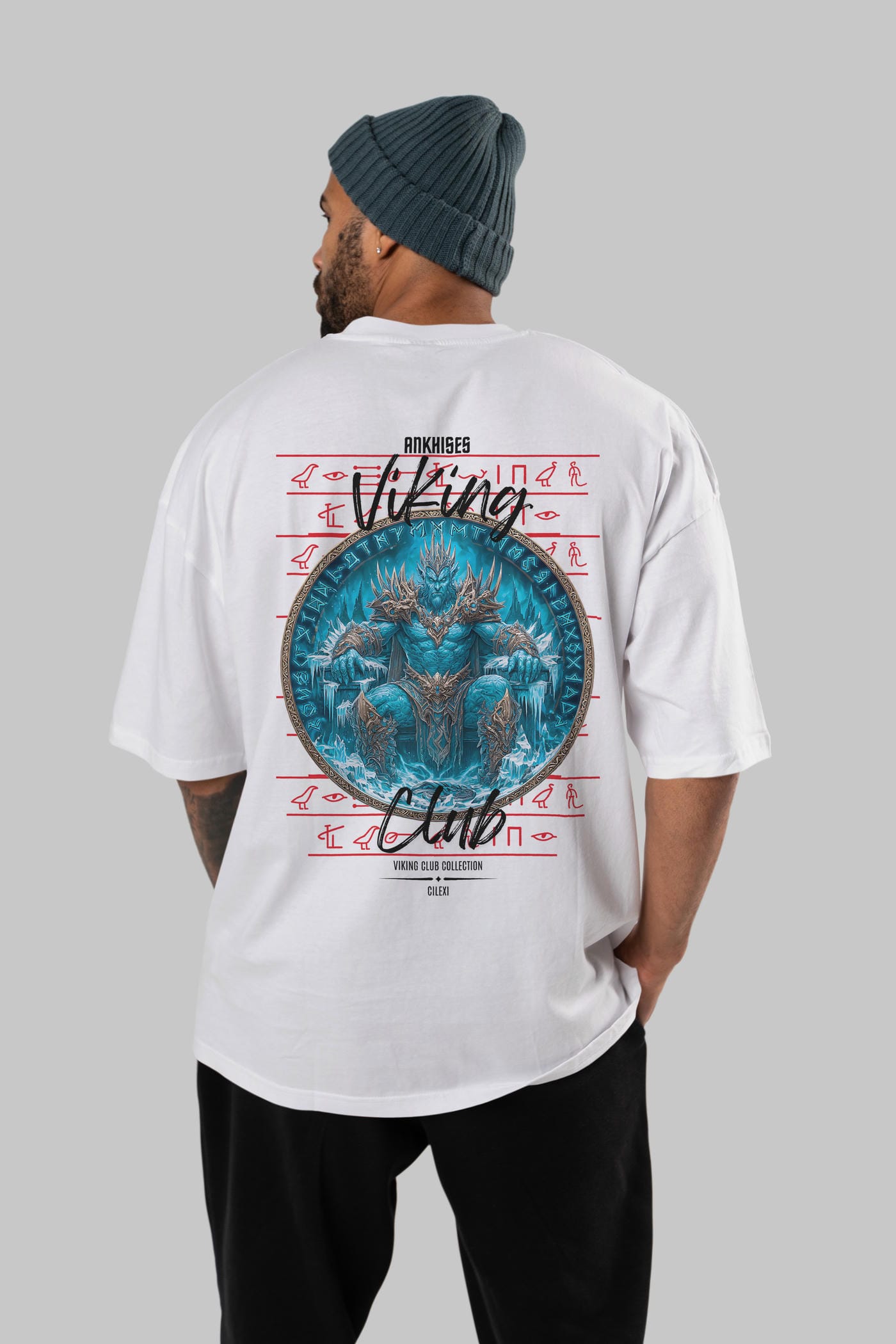 Thrym Arka Baskılı Oversize t-shirt Erkek Kadın %100 Pamuk Bisiklet Yaka tişort