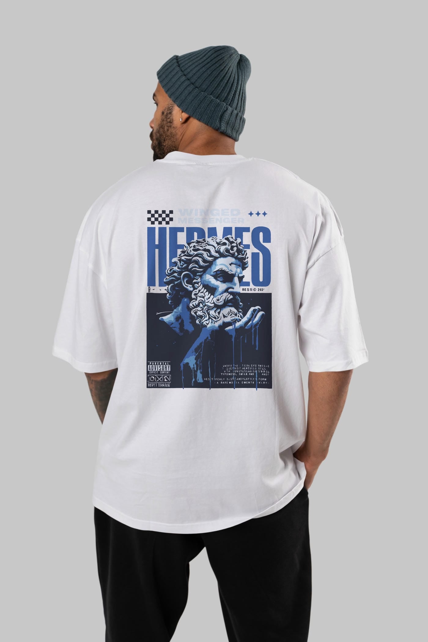 Hermes 2 Arka Baskılı Oversize t-shirt Erkek Kadın %100 Pamuk Bisiklet Yaka tişort