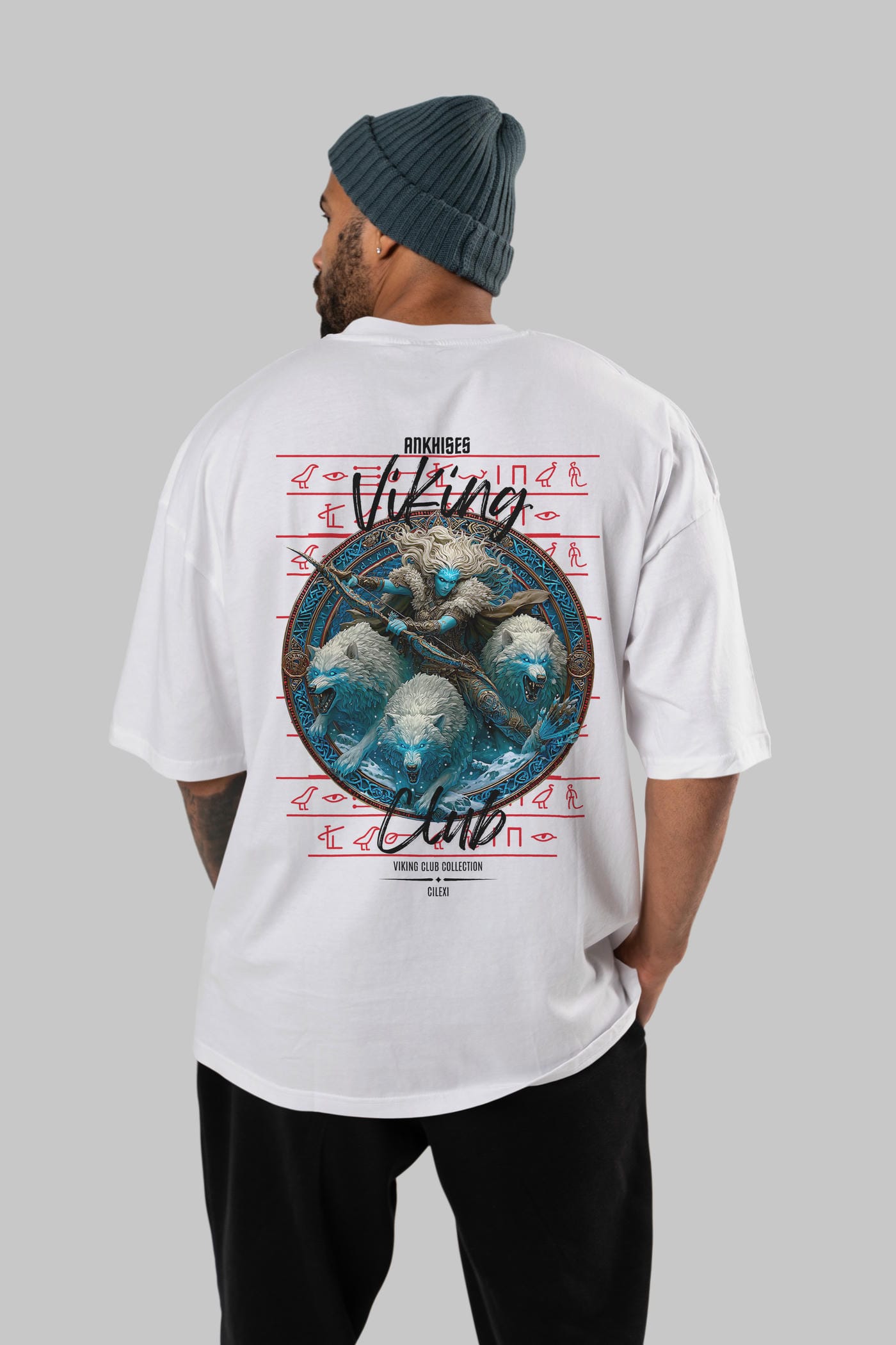 Skadi Arka Baskılı Oversize t-shirt Erkek Kadın %100 Pamuk Bisiklet Yaka tişort