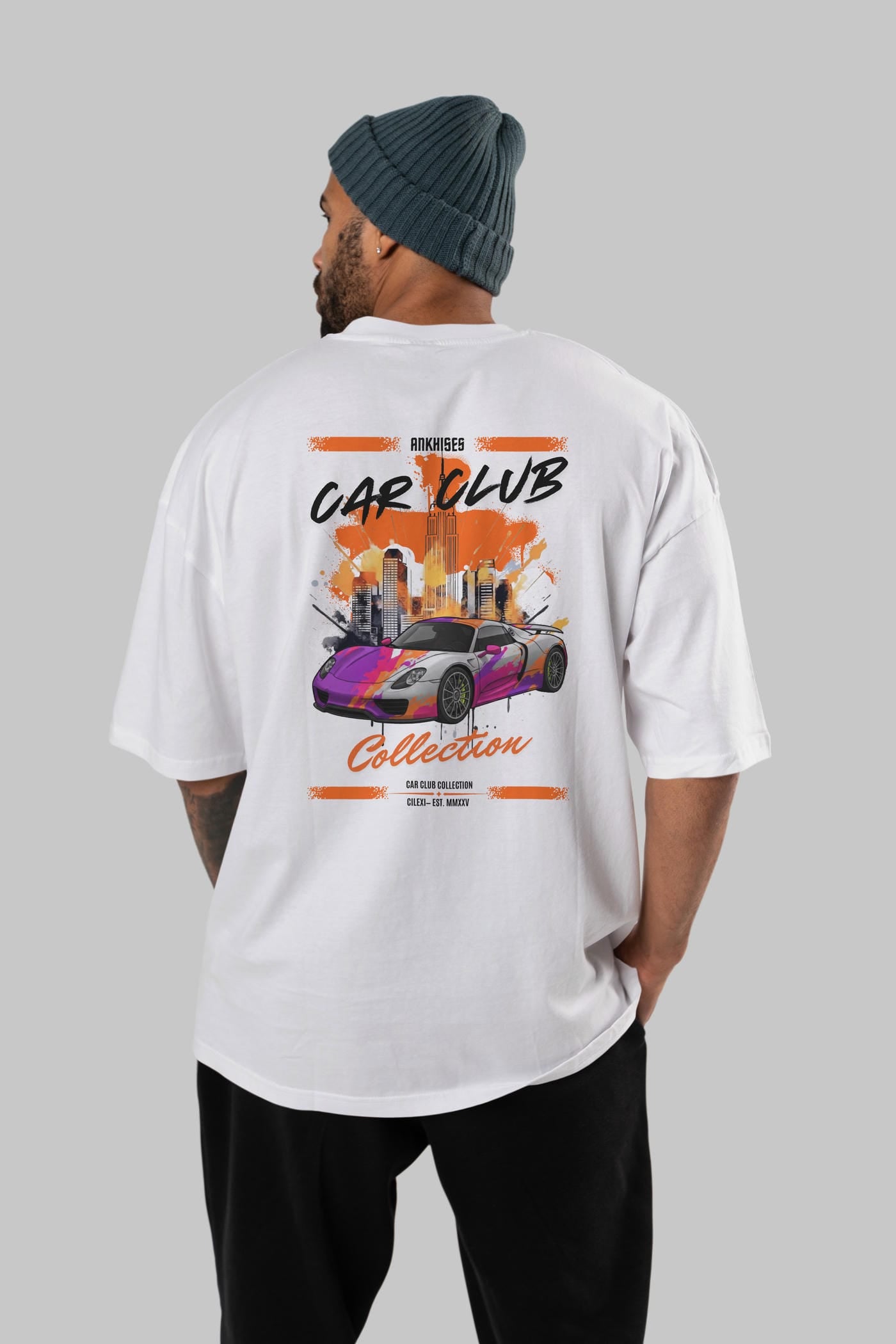 Araba Club Serisi 35 Baskılı Oversize t-shirt Erkek Kadın %100 Pamuk Bisiklet Yaka tişort