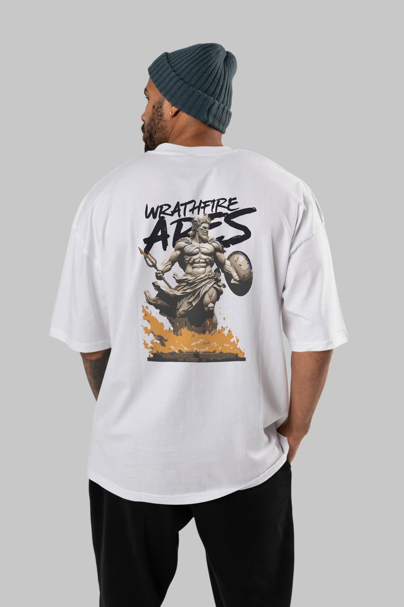 WrathFire Ares Arka Baskılı Oversize t-shirt Erkek Kadın %100 Pamuk Bisiklet Yaka tişort