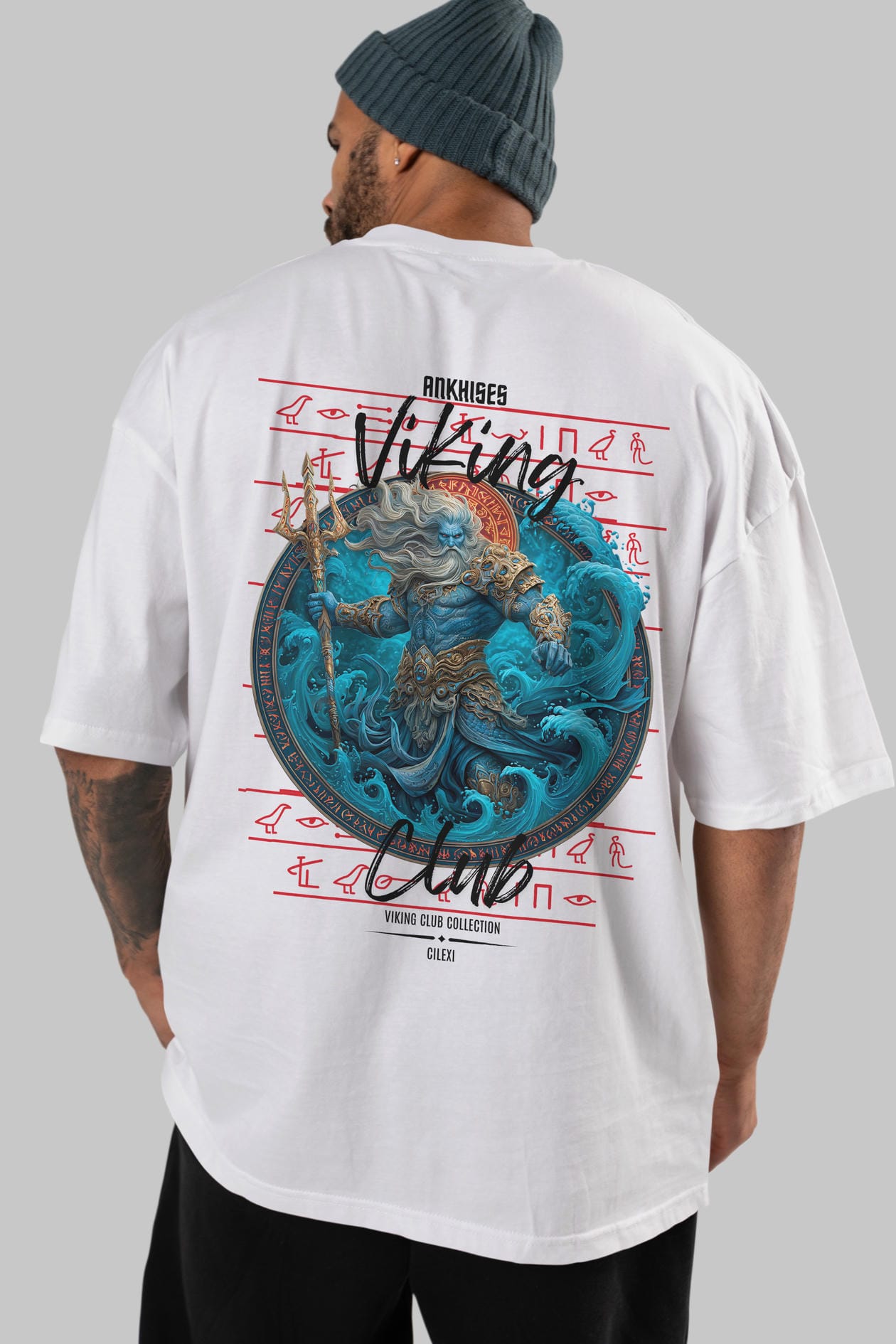 Njord Arka Baskılı Oversize t-shirt Erkek Kadın %100 Pamuk Bisiklet Yaka tişort