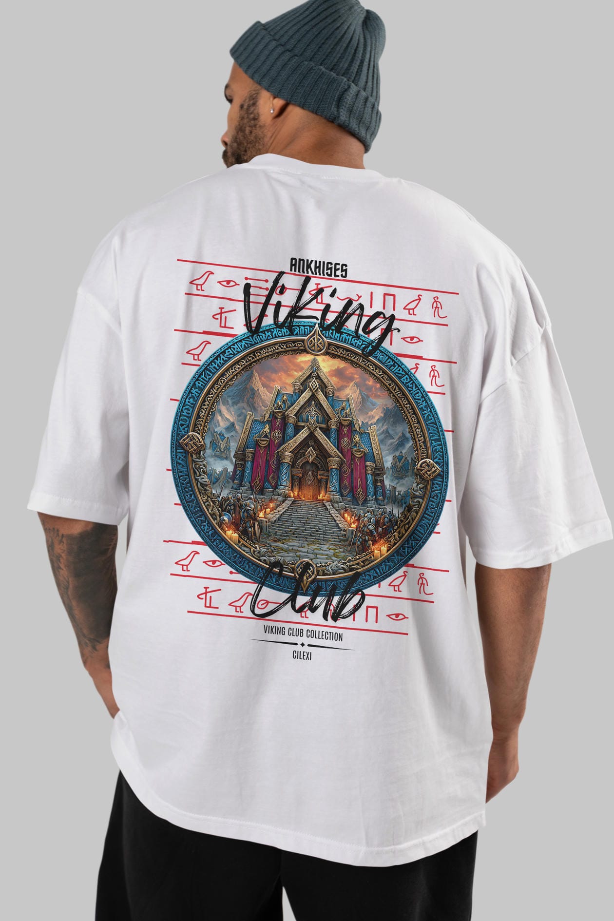 Valhalla Arka Baskılı Oversize t-shirt Erkek Kadın %100 Pamuk Bisiklet Yaka tişort