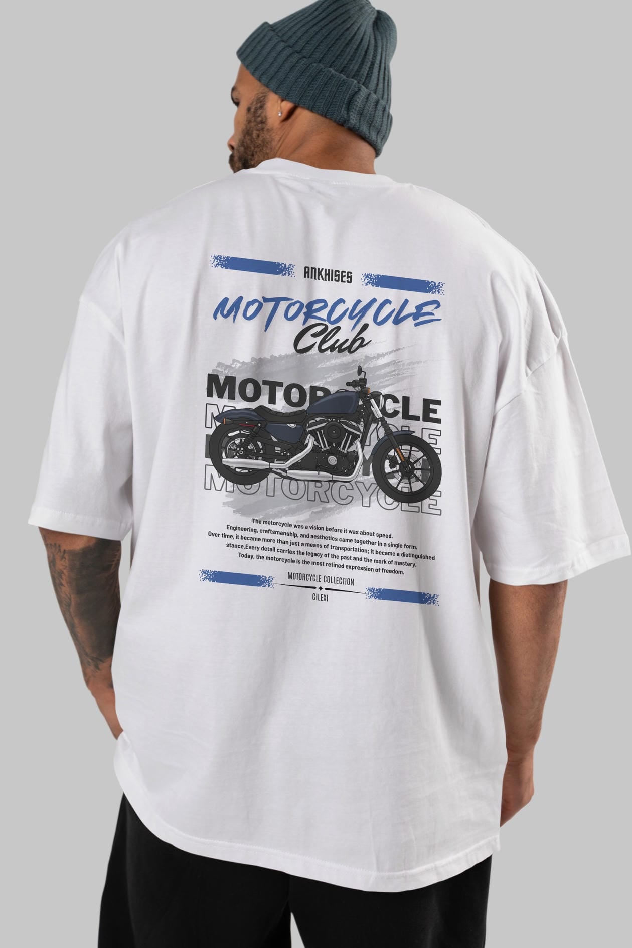 Motosiklet Serisi 30 Arka Baskılı Oversize t-shirt Erkek Kadın %100 Pamuk Bisiklet Yaka tişort