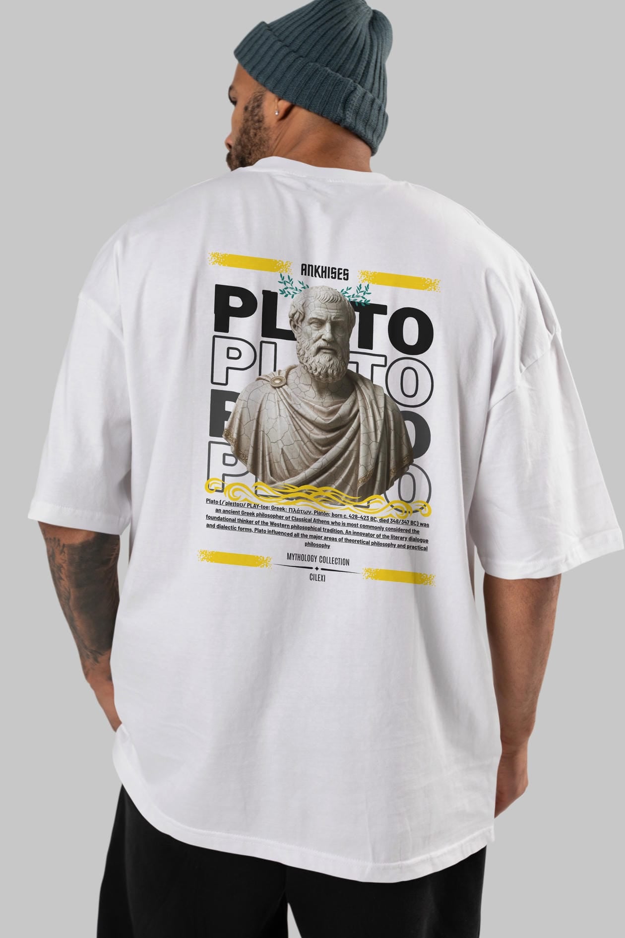 Plato 1 Arka Baskılı Oversize t-shirt Erkek Kadın %100 Pamuk Bisiklet Yaka tişort