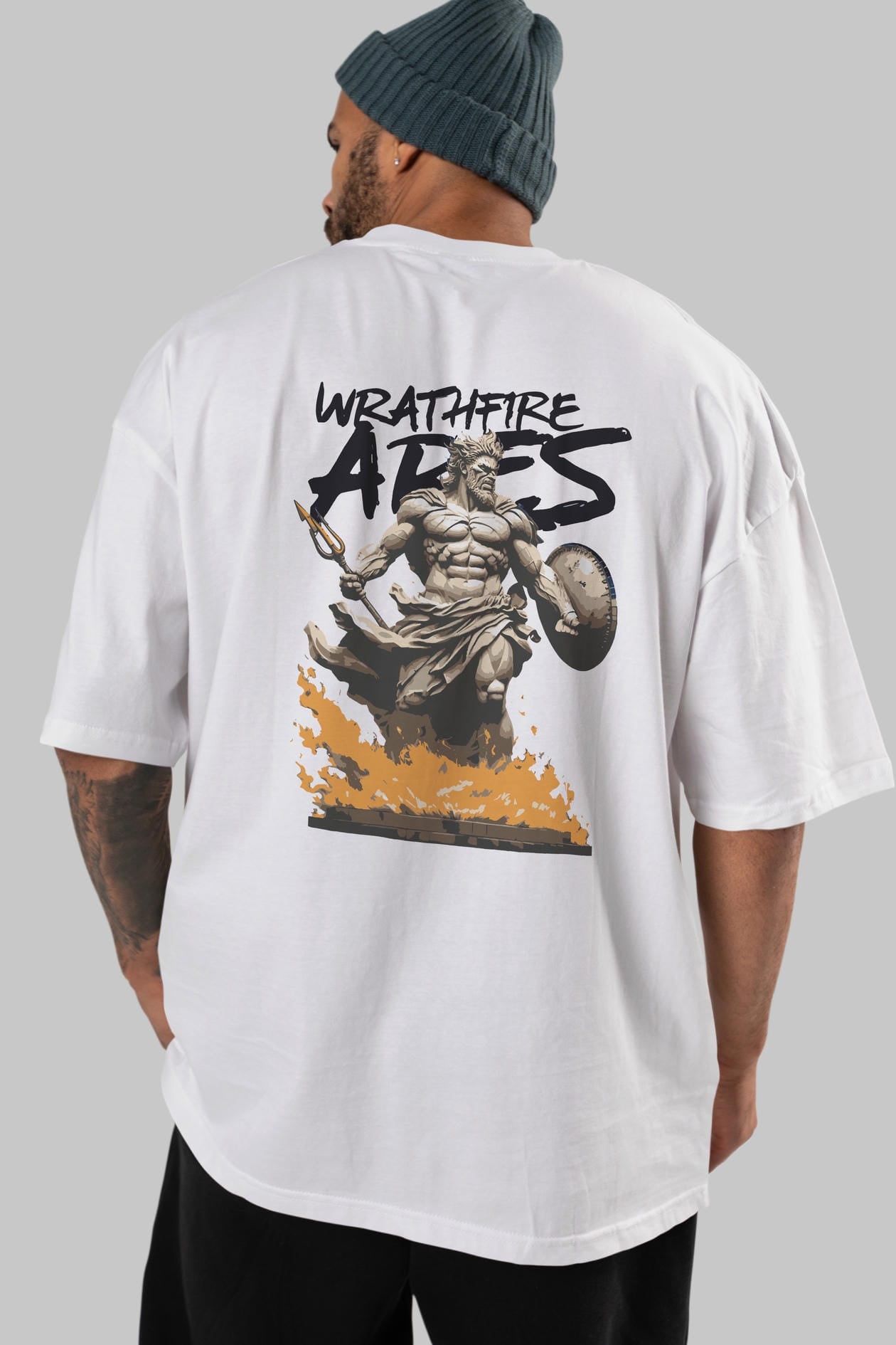 WrathFire Ares Arka Baskılı Oversize t-shirt Erkek Kadın %100 Pamuk Bisiklet Yaka tişort