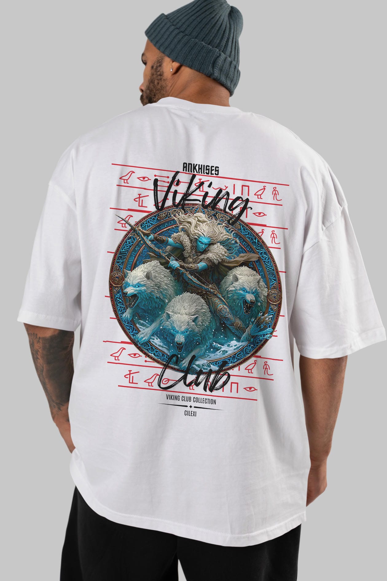 Skadi Arka Baskılı Oversize t-shirt Erkek Kadın %100 Pamuk Bisiklet Yaka tişort
