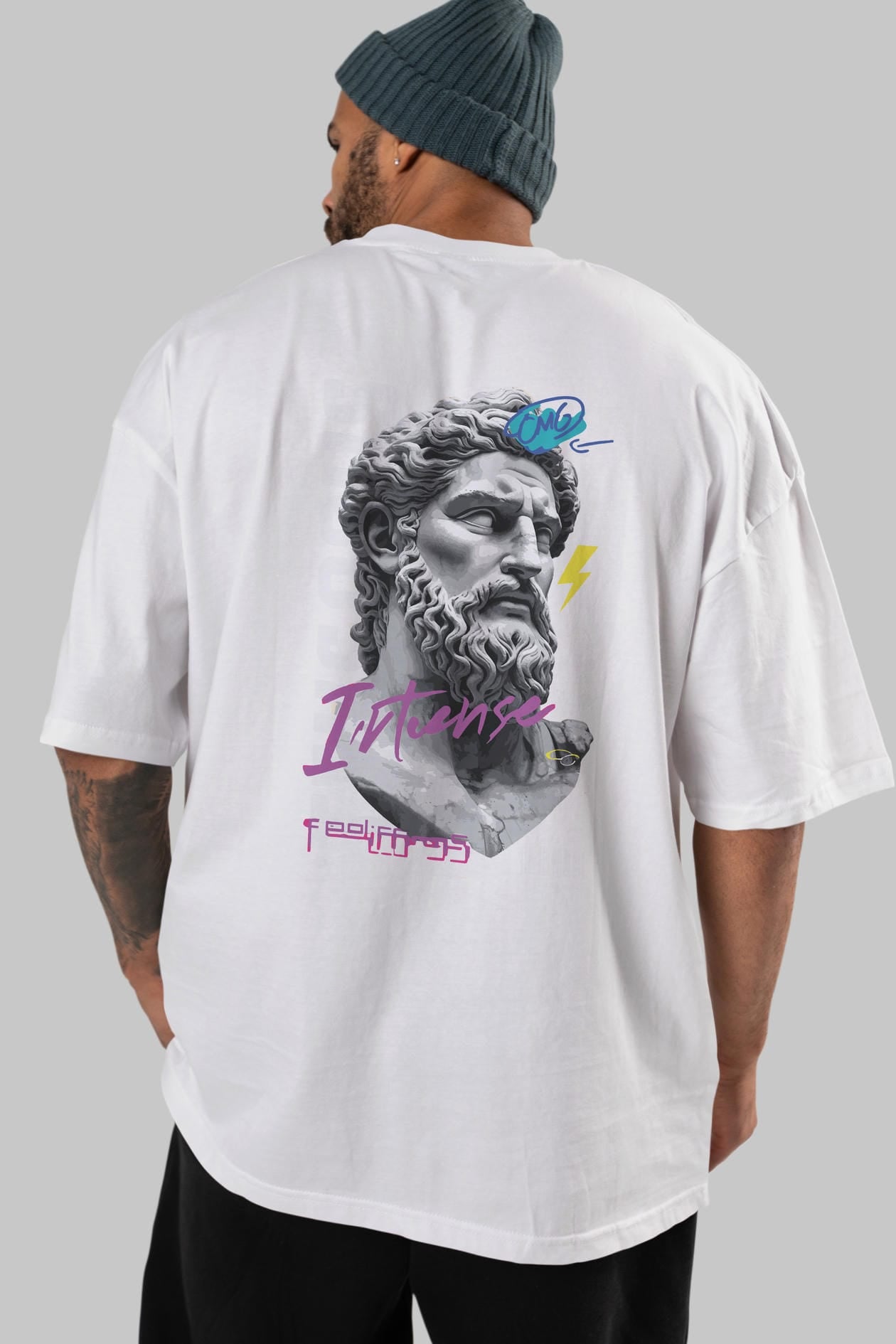 Zeus Intense Arka Baskılı Oversize t-shirt Erkek Kadın %100 Pamuk Bisiklet Yaka tişort