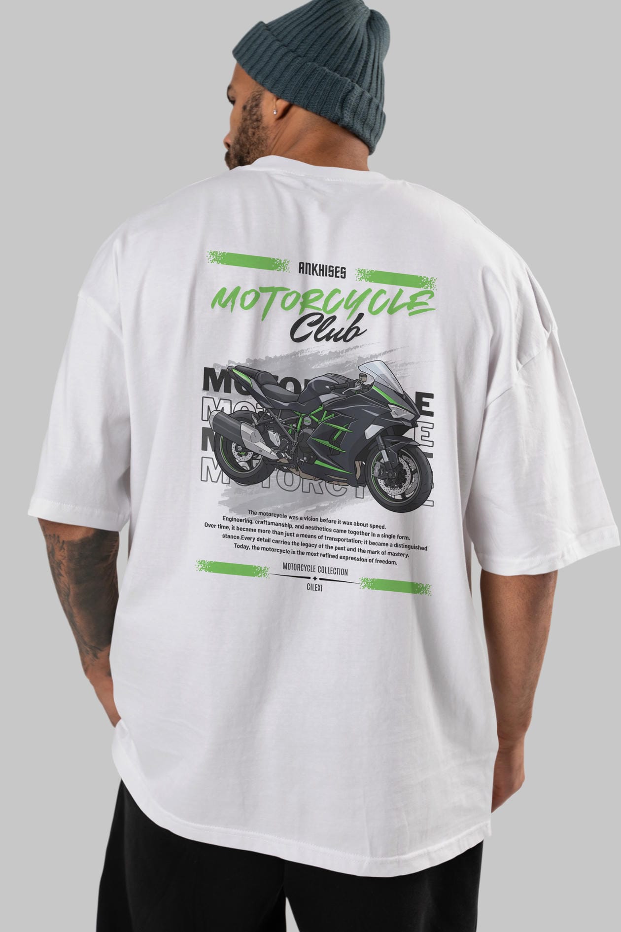 Motosiklet Serisi 13 Arka Baskılı Oversize t-shirt Erkek Kadın %100 Pamuk Bisiklet Yaka tişort
