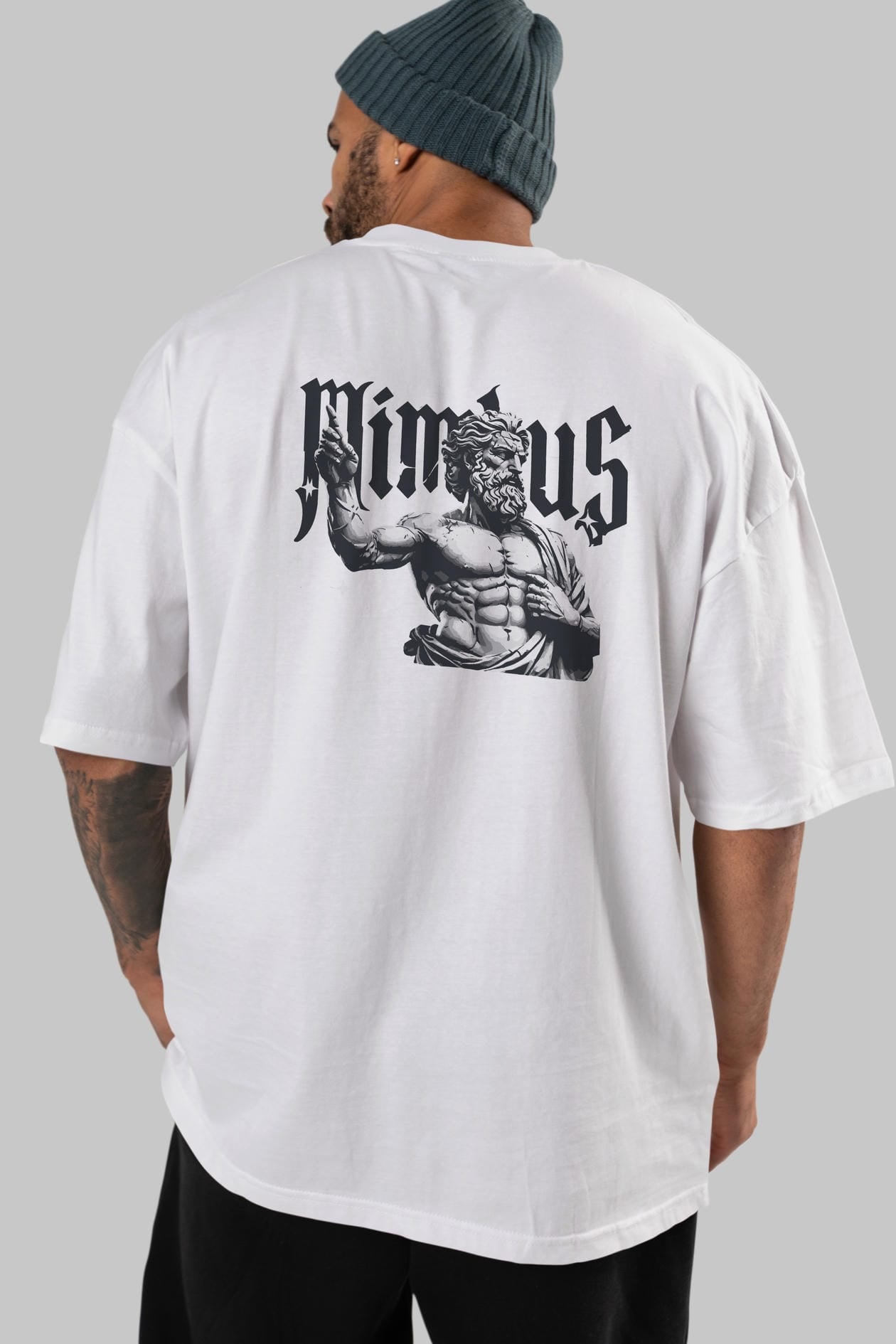 Mimbus Zeus Arka Baskılı Oversize t-shirt Erkek Kadın %100 Pamuk Bisiklet Yaka tişort