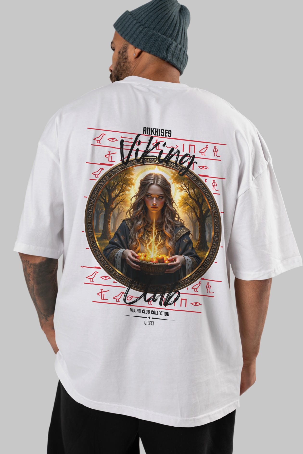 Viking Mitolojisi Serisi 17 Arka Baskılı Oversize t-shirt Erkek Kadın %100 Pamuk Bisiklet Yaka tişort