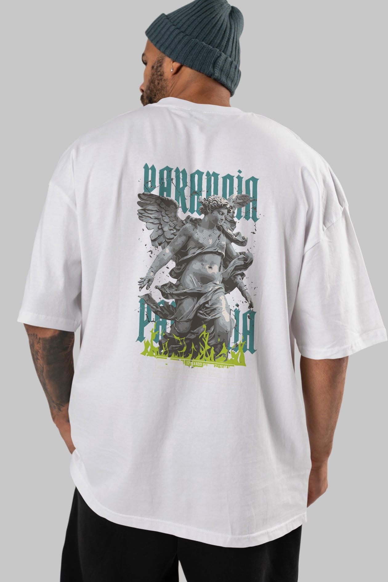Paranoia Arka Baskılı Oversize t-shirt Erkek Kadın %100 Pamuk Bisiklet Yaka tişort