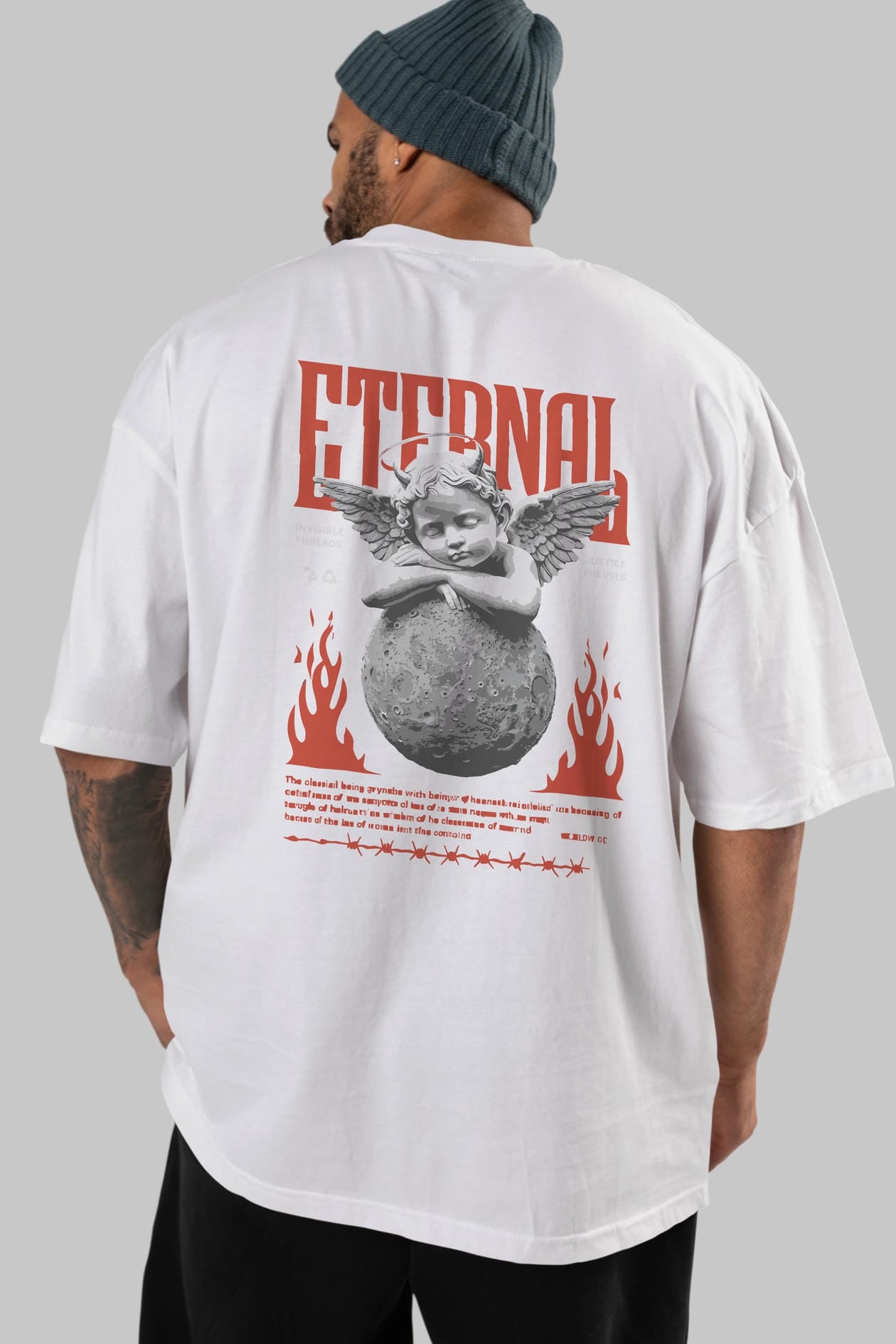 Eternal Arka Baskılı Oversize t-shirt Erkek Kadın %100 Pamuk Bisiklet Yaka tişort