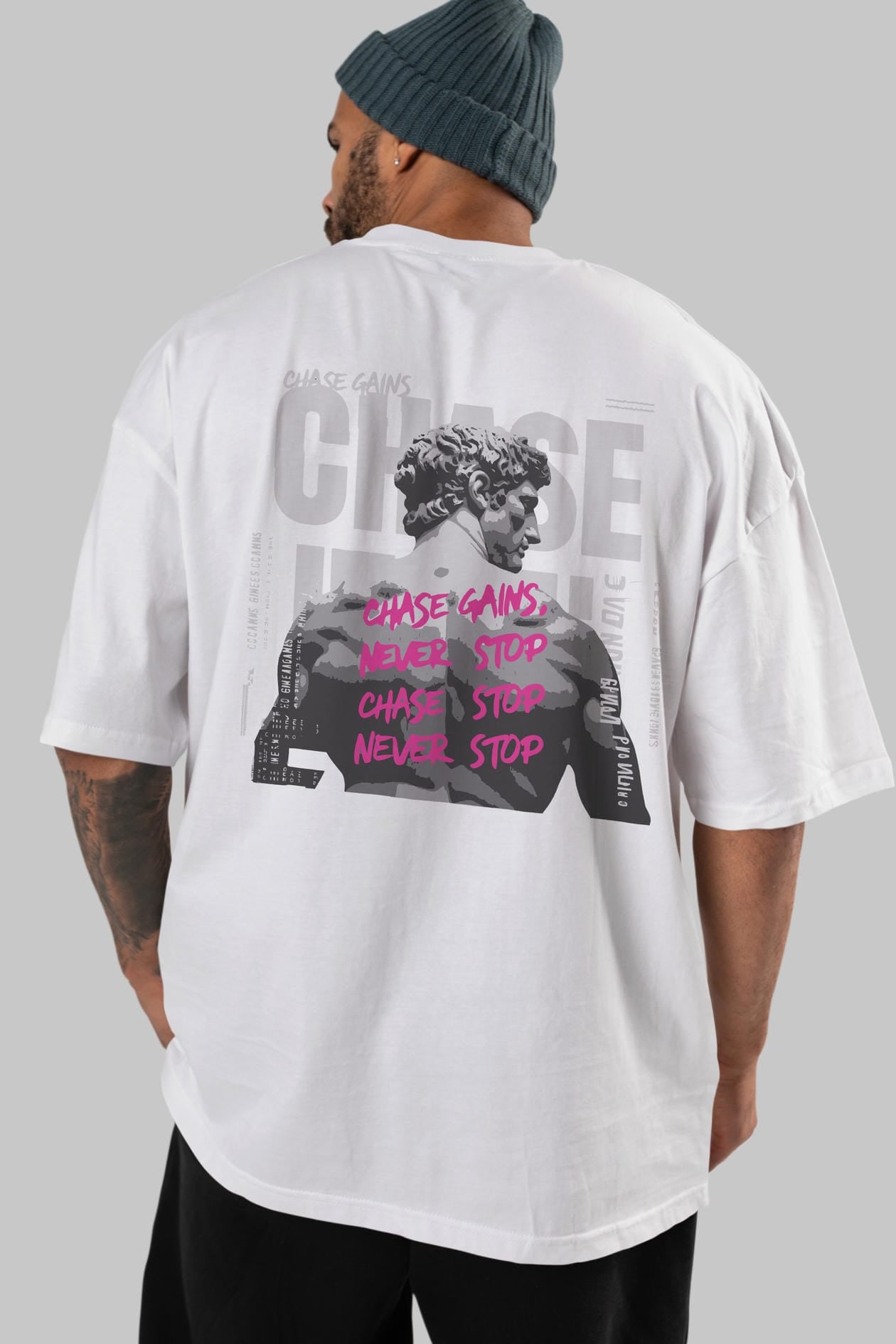 Chase Gains Arka Baskılı Oversize t-shirt Erkek Kadın %100 Pamuk Bisiklet Yaka tişort
