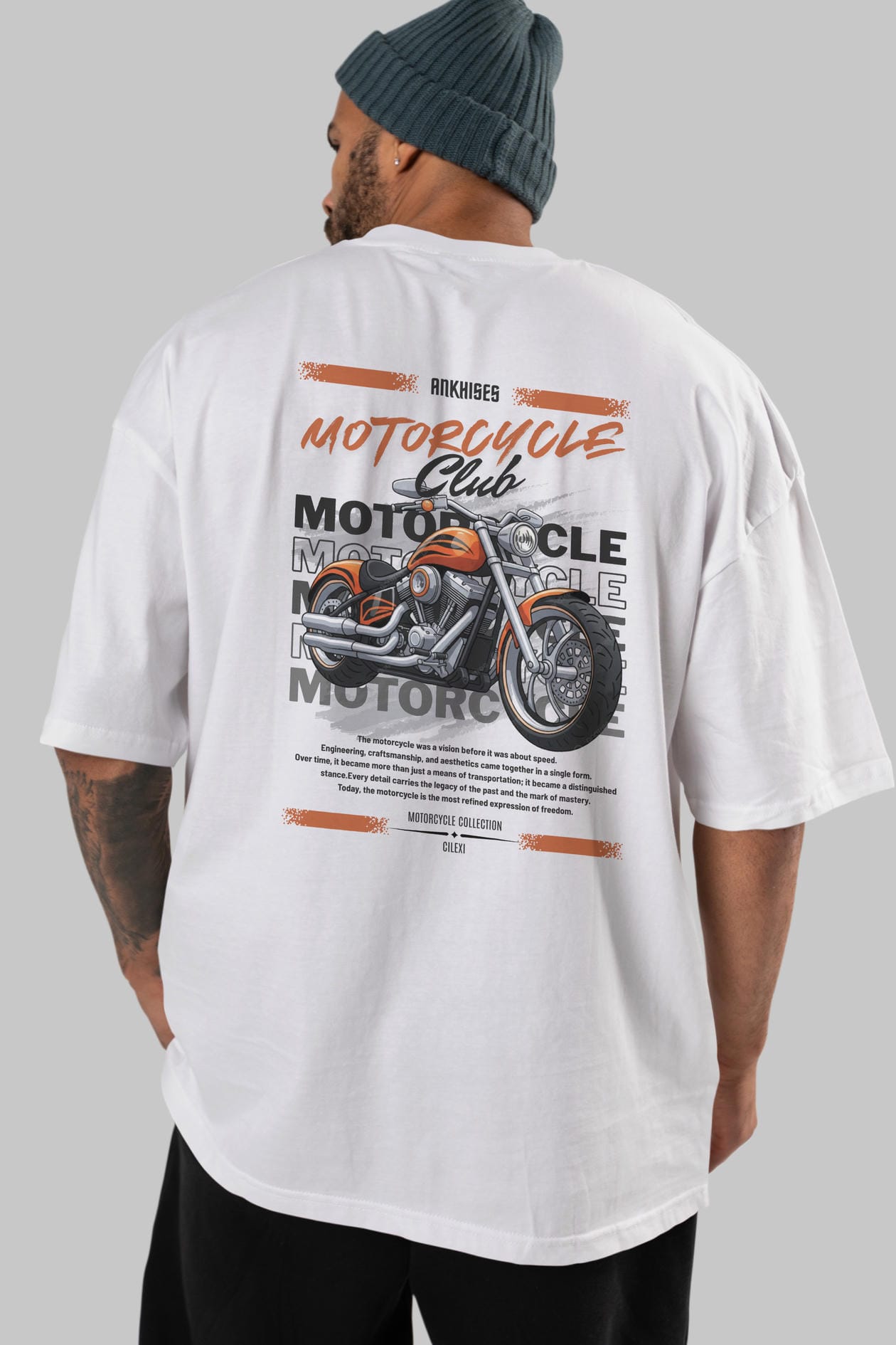 Motosiklet Serisi 34 Arka Baskılı Oversize t-shirt Erkek Kadın %100 Pamuk Bisiklet Yaka tişort