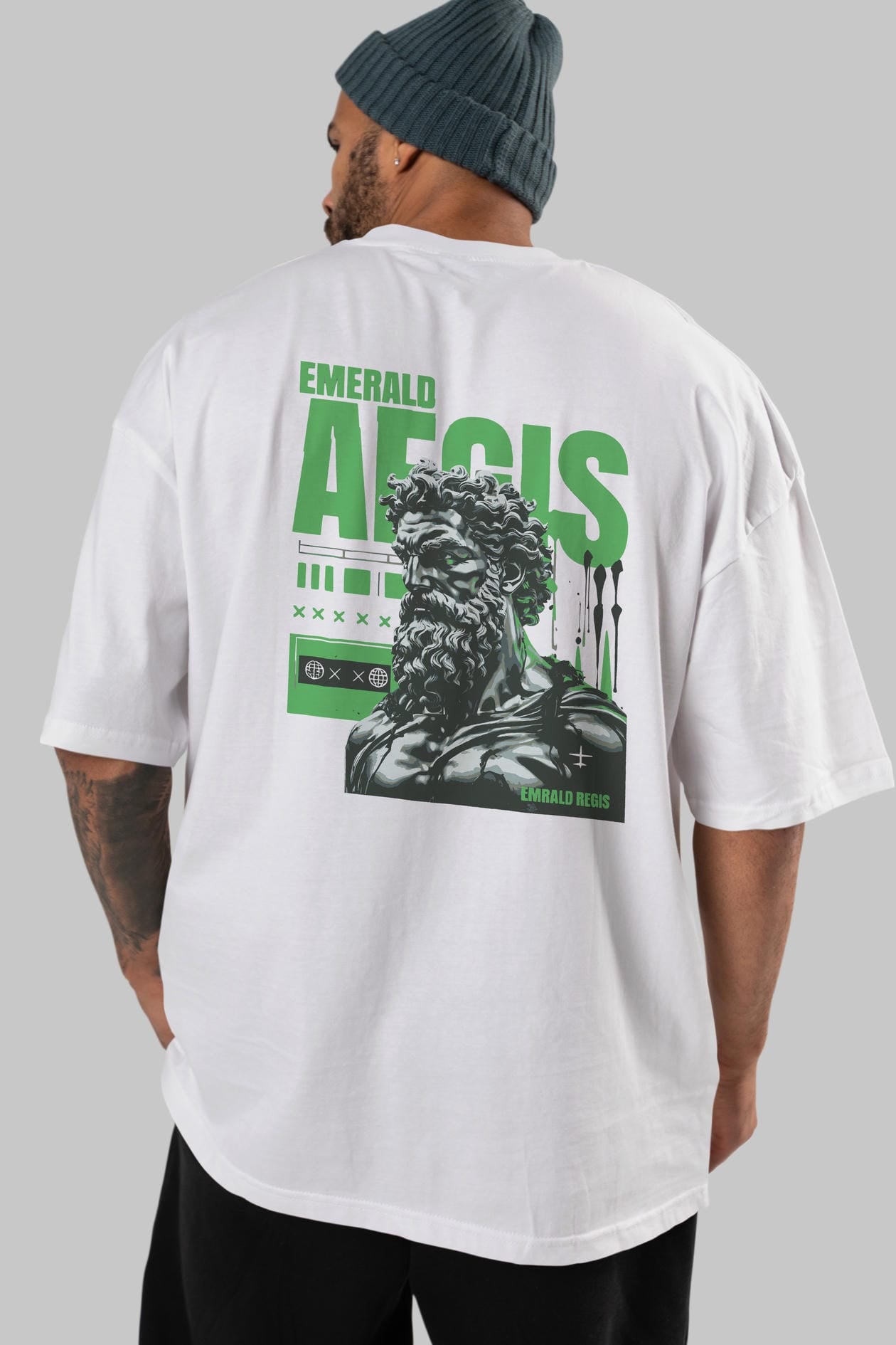 Emrald Regis Arka Baskılı Oversize t-shirt Erkek Kadın %100 Pamuk Bisiklet Yaka tişort
