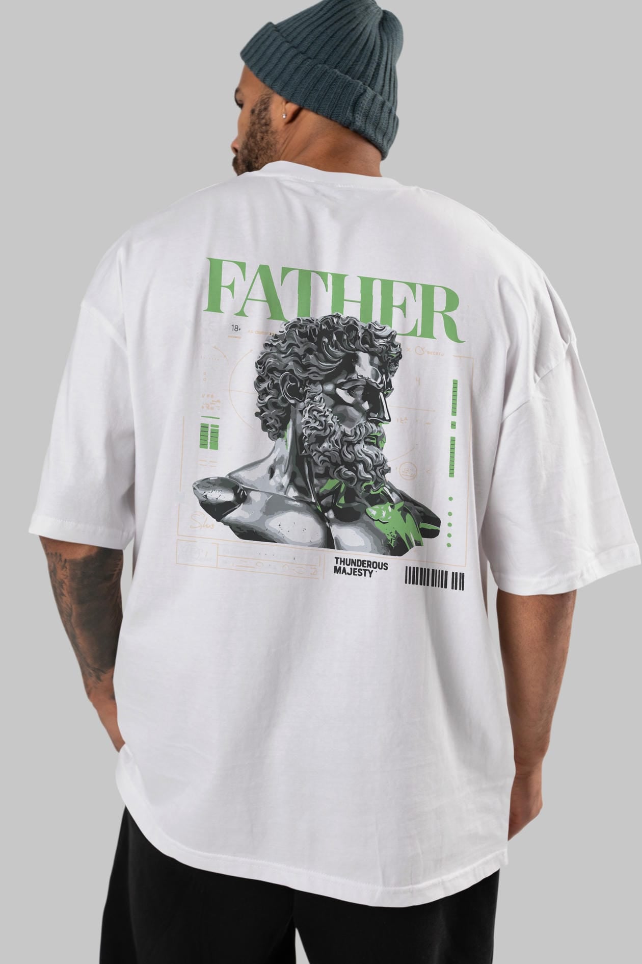 Father Zeus Arka Baskılı Oversize t-shirt Erkek Kadın %100 Pamuk Bisiklet Yaka tişort