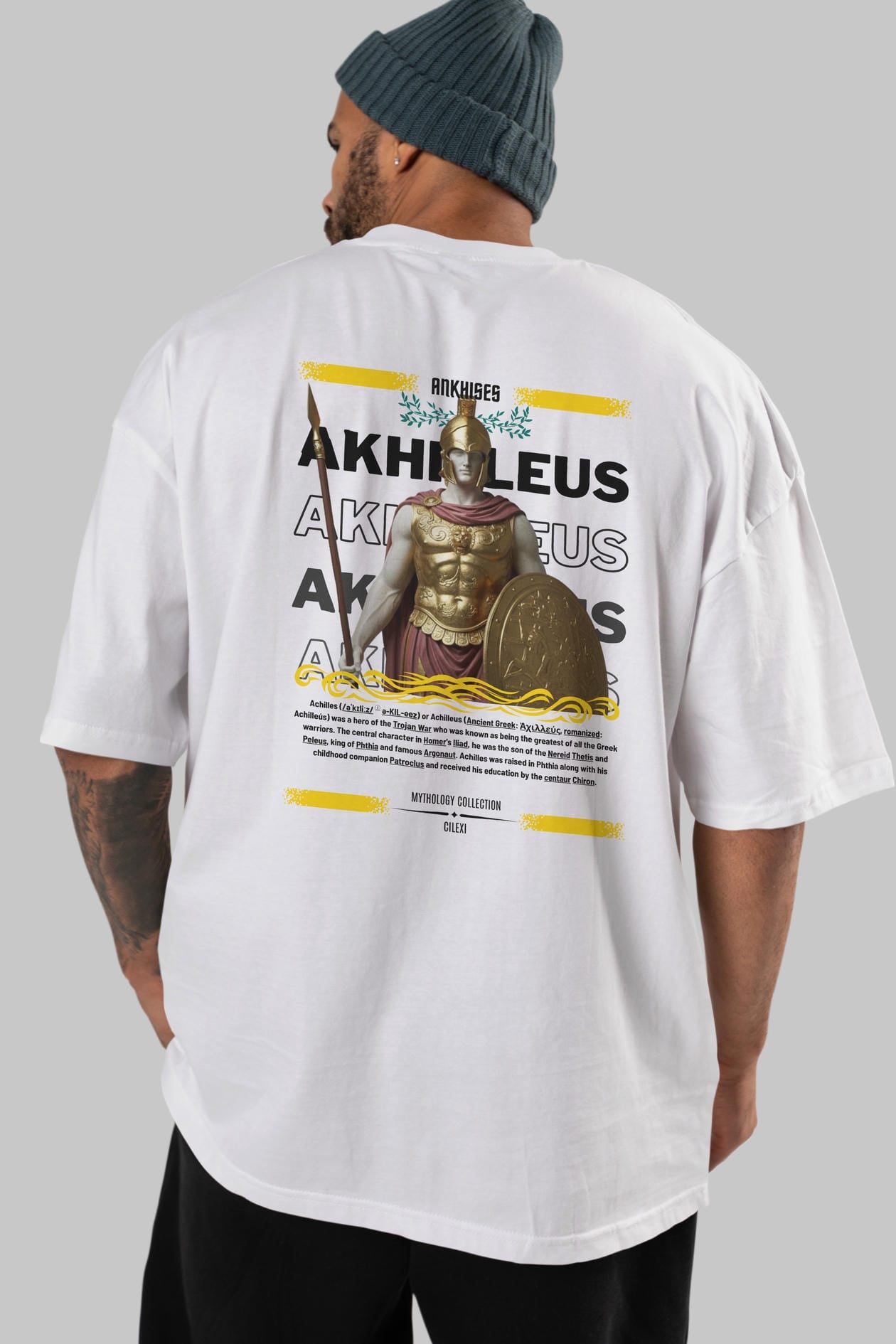 Akhilleus 1 Arka Baskılı Oversize t-shirt Erkek Kadın %100 Pamuk Bisiklet Yaka tişort