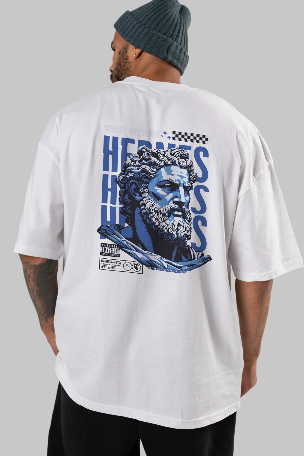 Hermes 1 Arka Baskılı Oversize t-shirt Erkek Kadın %100 Pamuk Bisiklet Yaka tişort