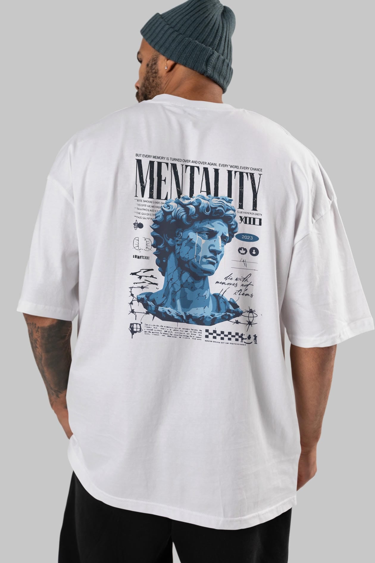 Mentality 2 Arka Baskılı Oversize t-shirt Erkek Kadın %100 Pamuk Bisiklet Yaka tişort