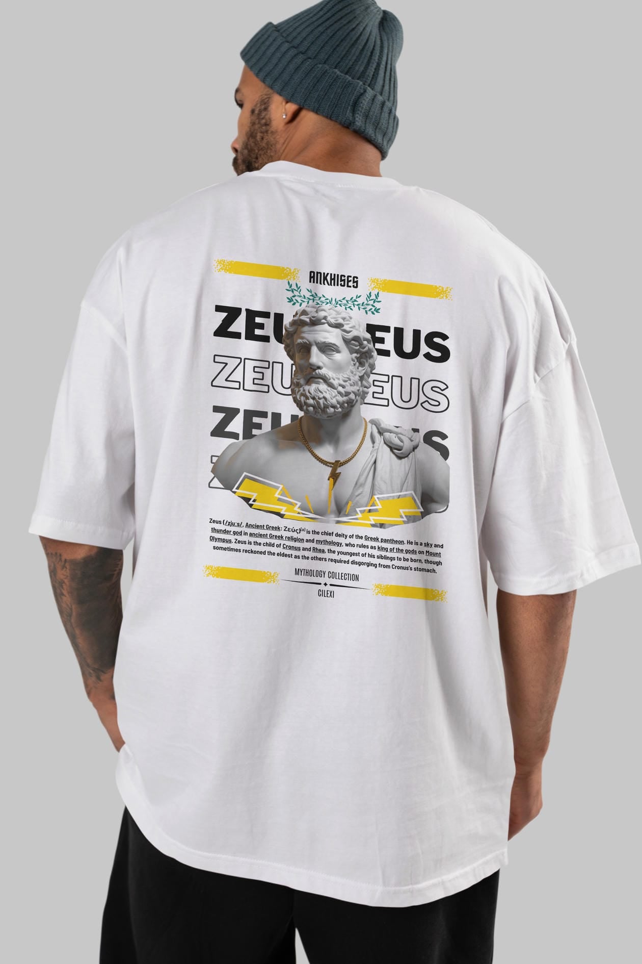 Zeus 2 Arka Baskılı Oversize t-shirt Erkek Kadın %100 Pamuk Bisiklet Yaka tişort