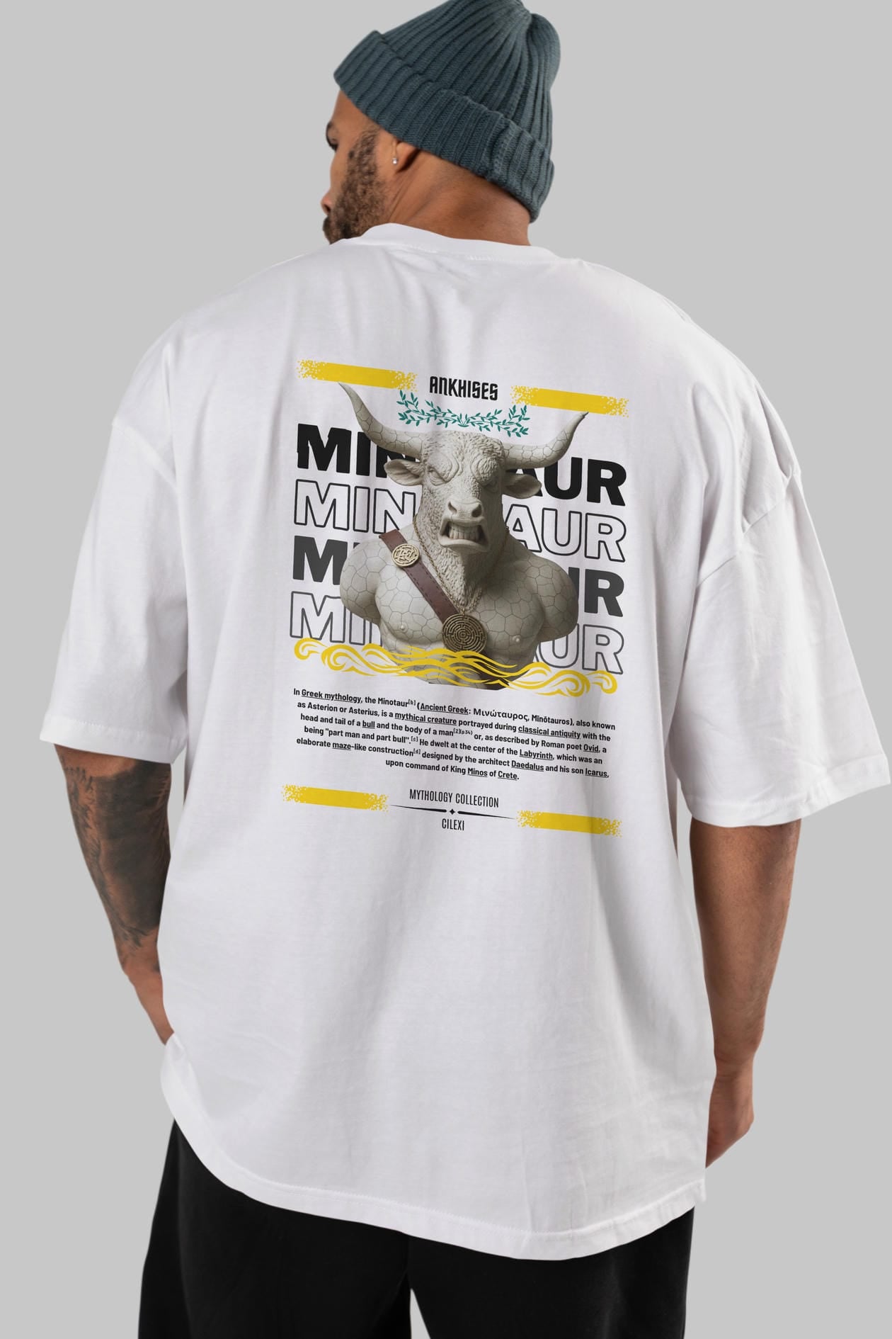 Minotaur 1 Arka Baskılı Oversize t-shirt Erkek Kadın %100 Pamuk Bisiklet Yaka tişort