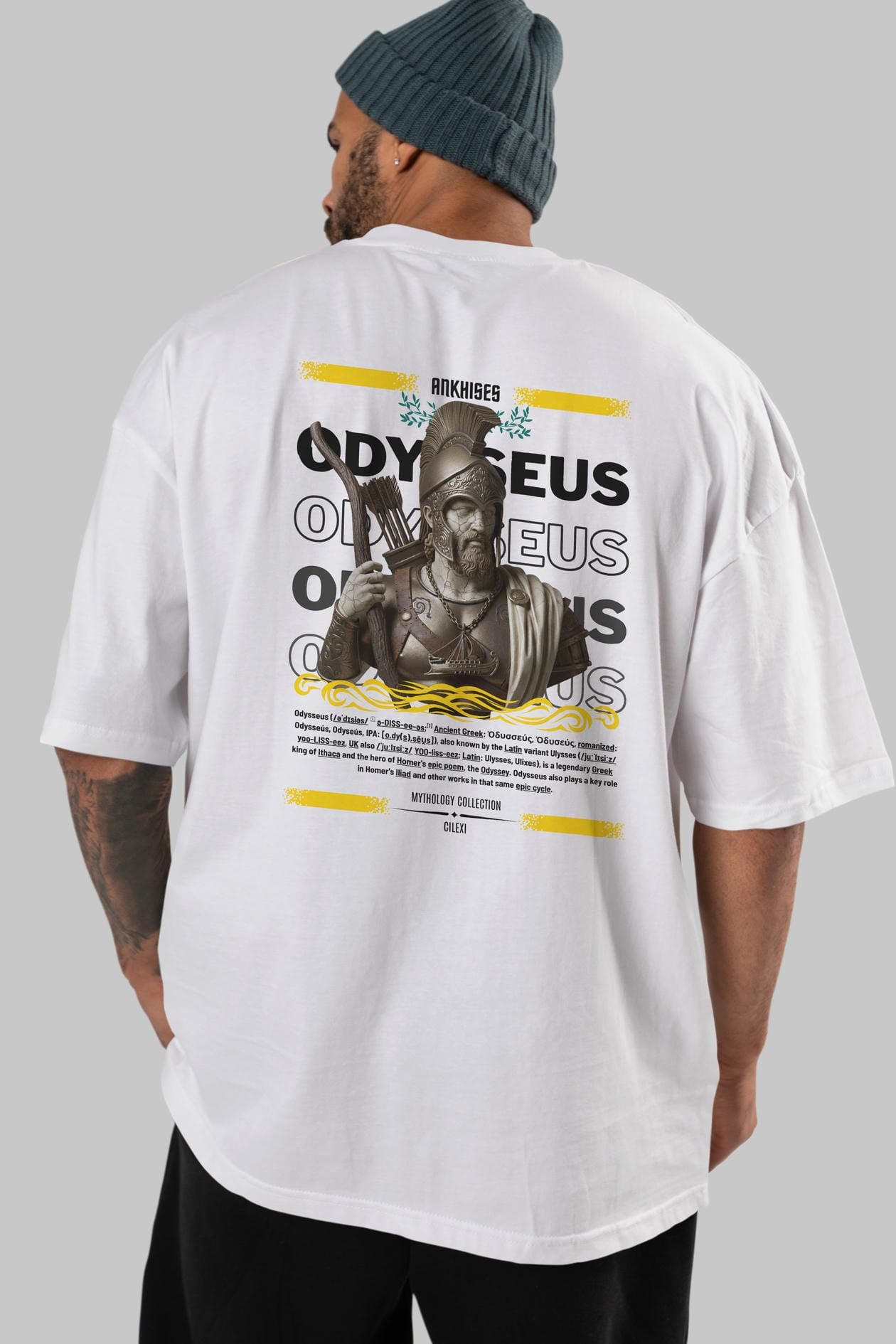 Odysseus 1 Arka Baskılı Oversize t-shirt Erkek Kadın %100 Pamuk Bisiklet Yaka tişort