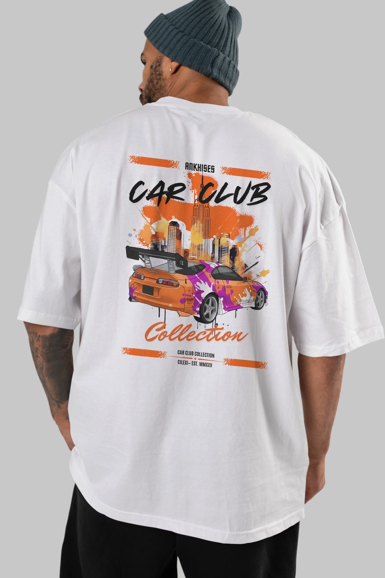 Araba Club Serisi 39 Baskılı Oversize t-shirt Erkek Kadın %100 Pamuk Bisiklet Yaka tişort