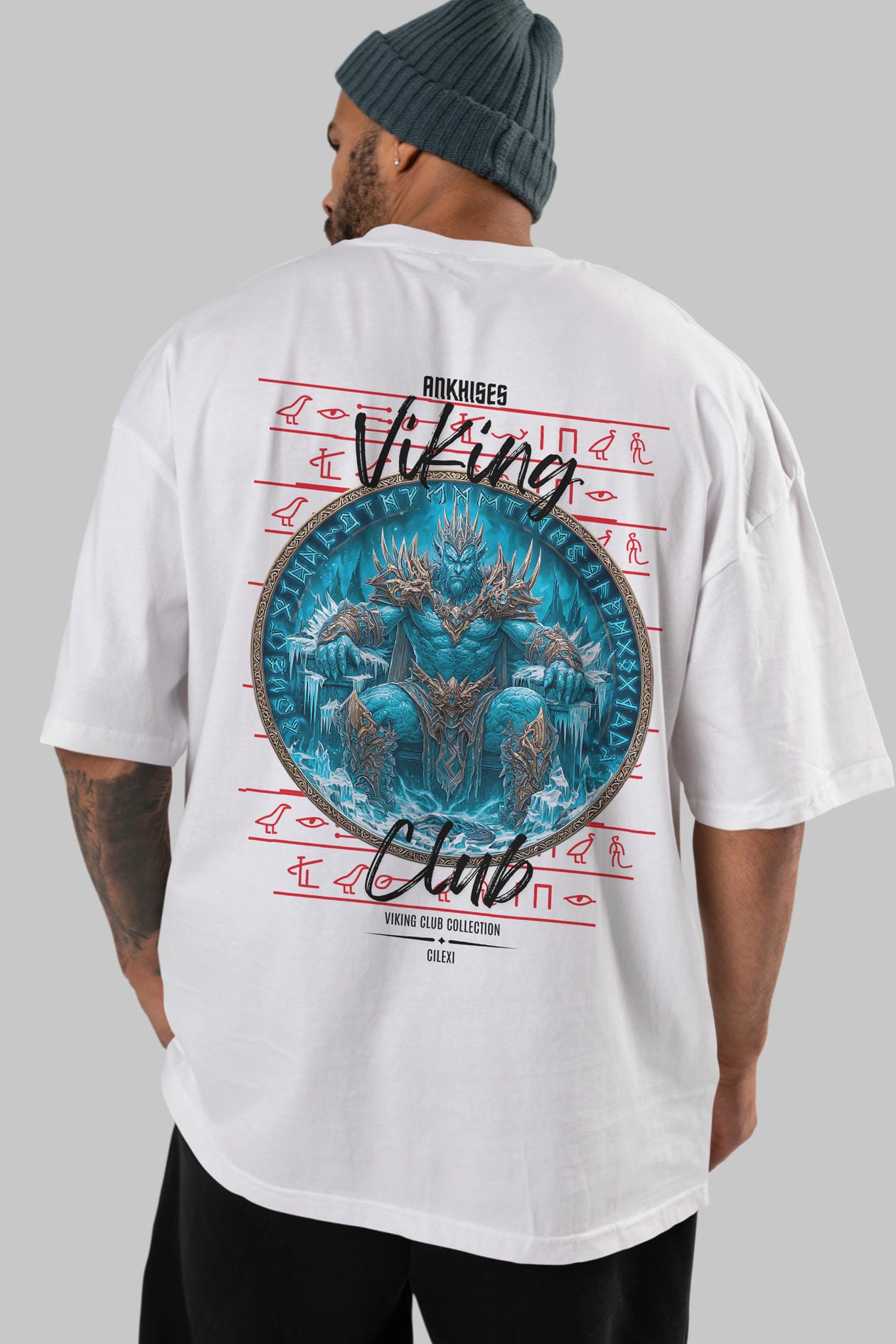 Thrym Arka Baskılı Oversize t-shirt Erkek Kadın %100 Pamuk Bisiklet Yaka tişort