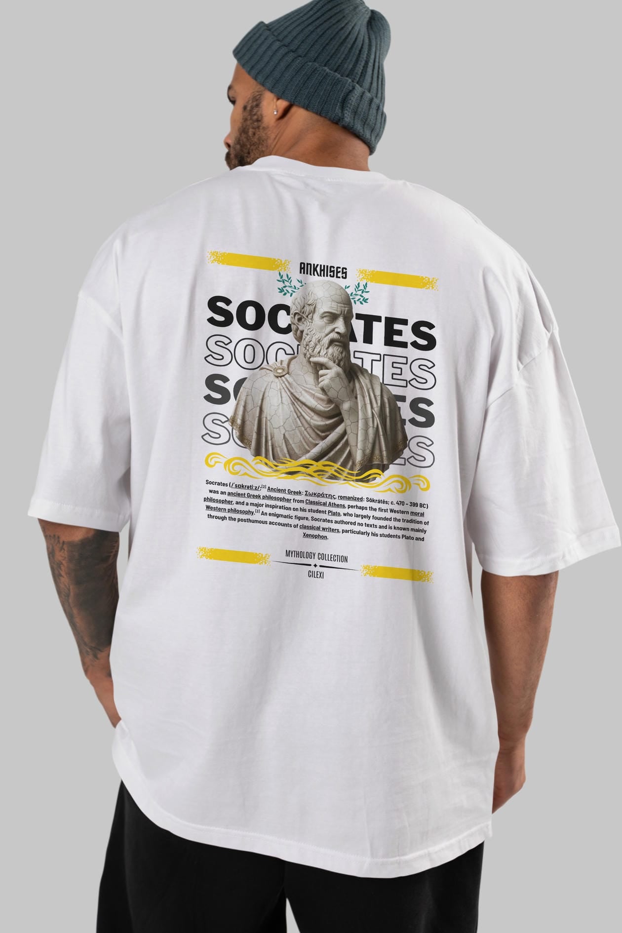 Socrates Arka Baskılı Oversize t-shirt Erkek Kadın %100 Pamuk Bisiklet Yaka tişort